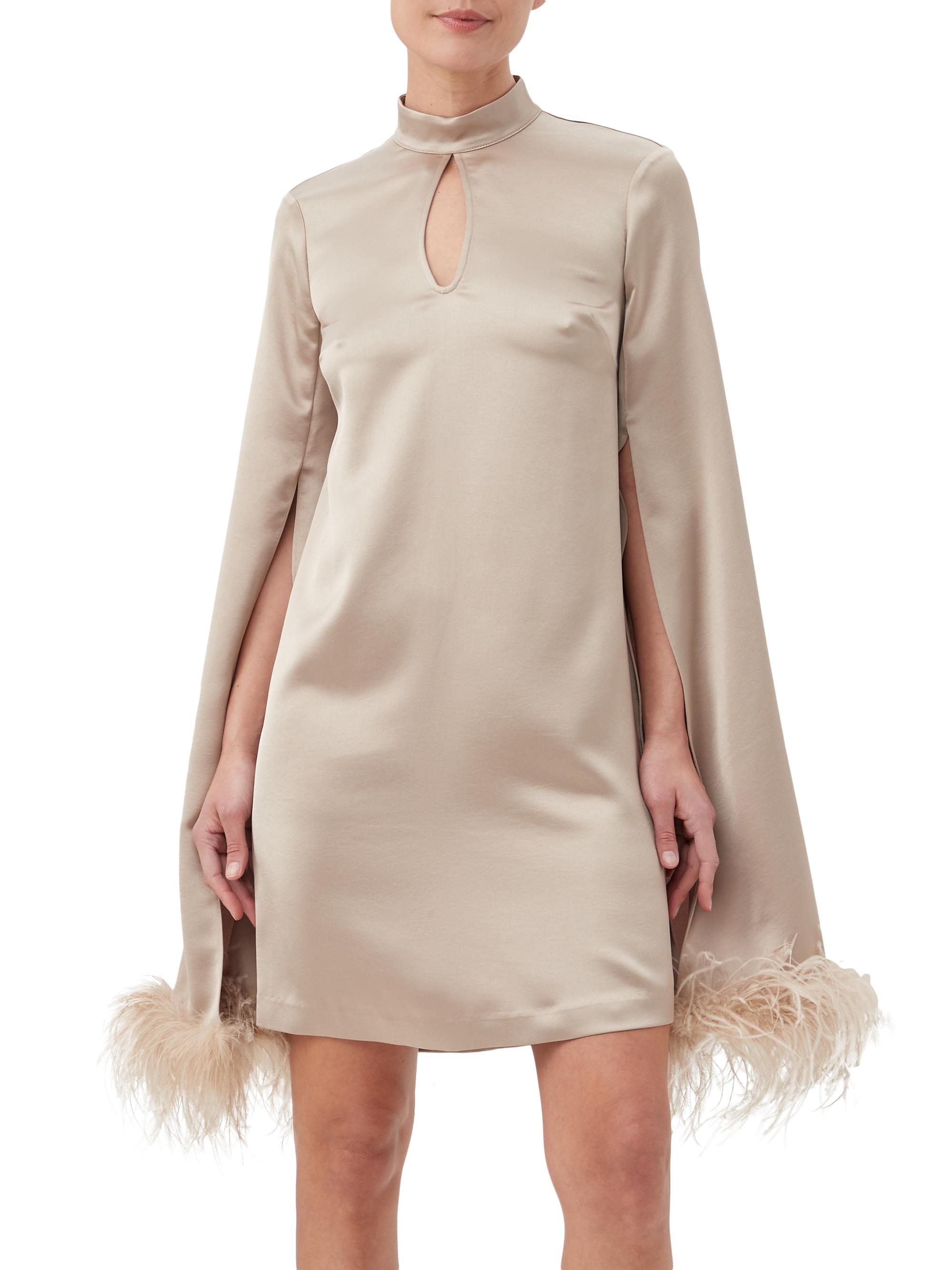 Trina Turk Women's Hiromi 2 Feather-Trim Split-Sleeve Dress - Gold