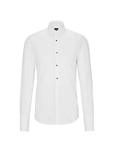 BOSS - Long-sleeved shirt dress in monogram-print fabric