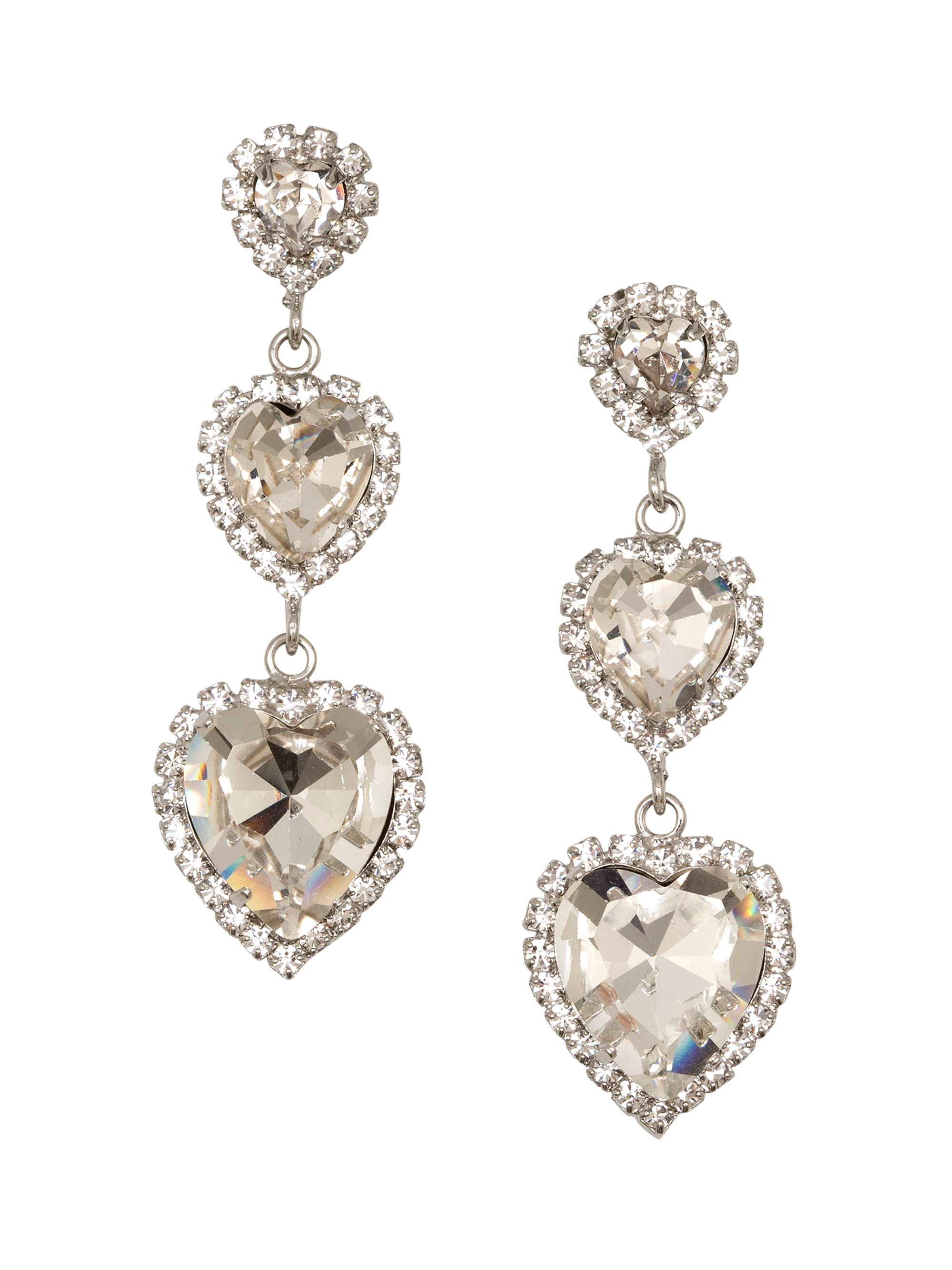 Jennifer Behr Women's Rhodium-Plated & Glass Crystal Heart Triple-Drop Earrings - Crystal