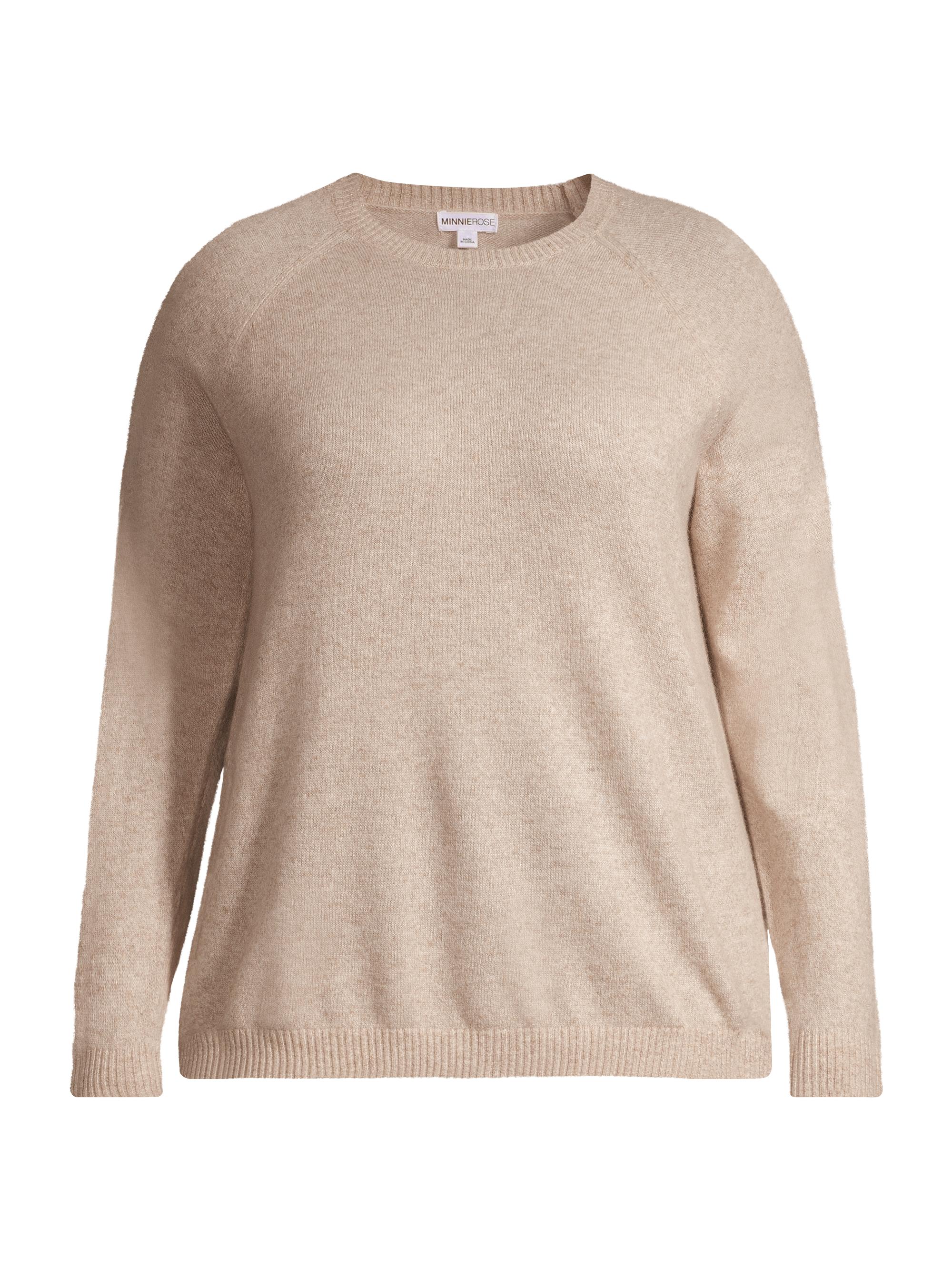 Minnie Rose Women's Plus Size Shrunken Cashmere Crewneck Sweater - Ecru