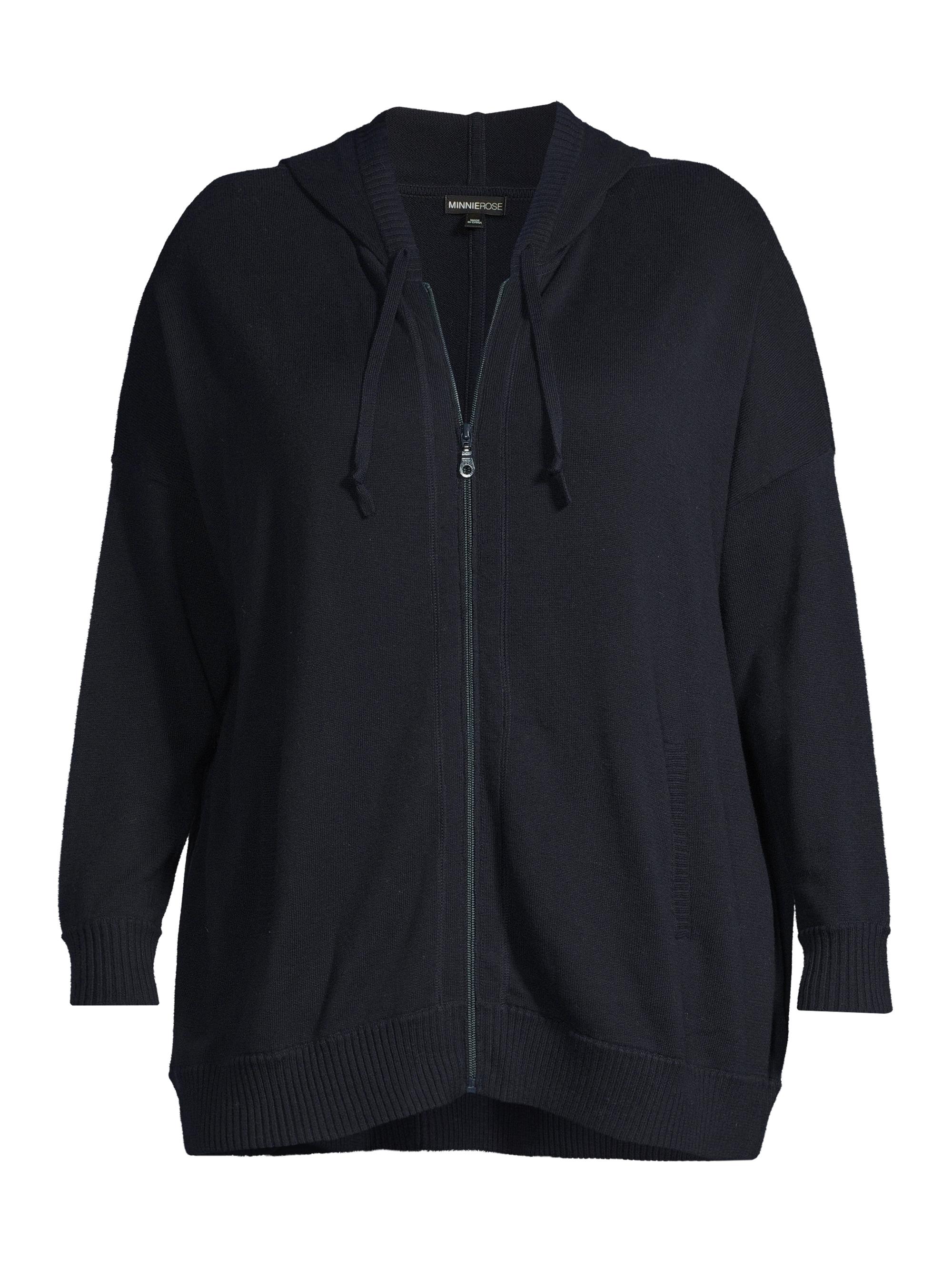 Minnie Rose Women's Oversized Cotton-Cashmere Zip Hoodie - Navy