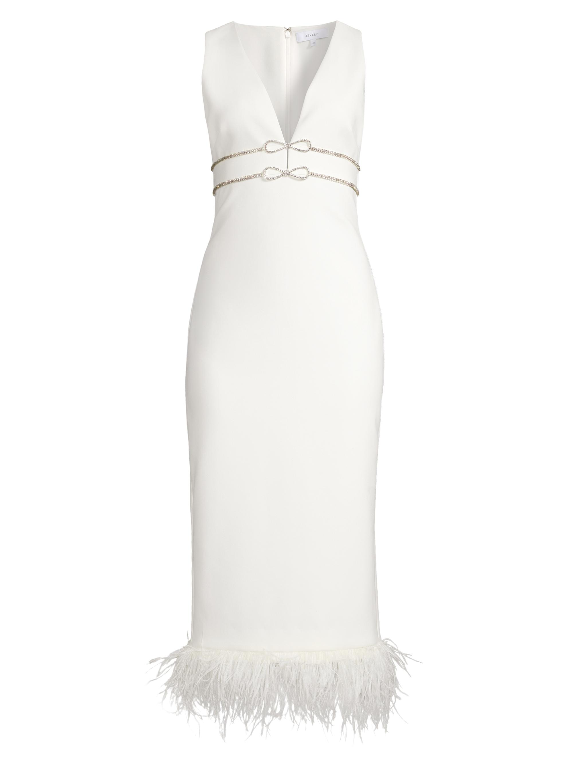Likely Women's Corianne Crystal Bow & Feather Midi-Dress - White