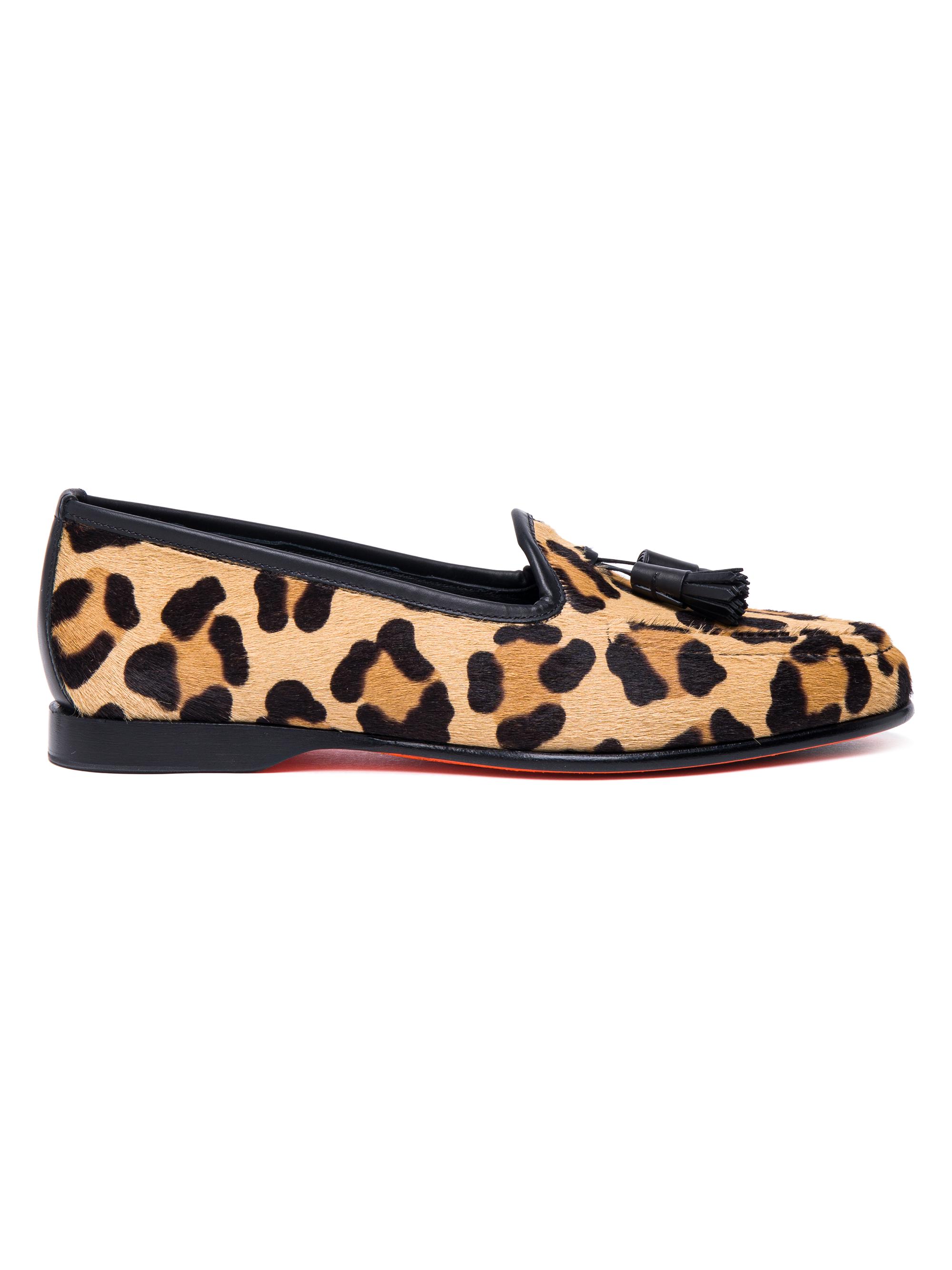 Santoni Women's Andrea Leopard Calf Hair Loafers - Leopard