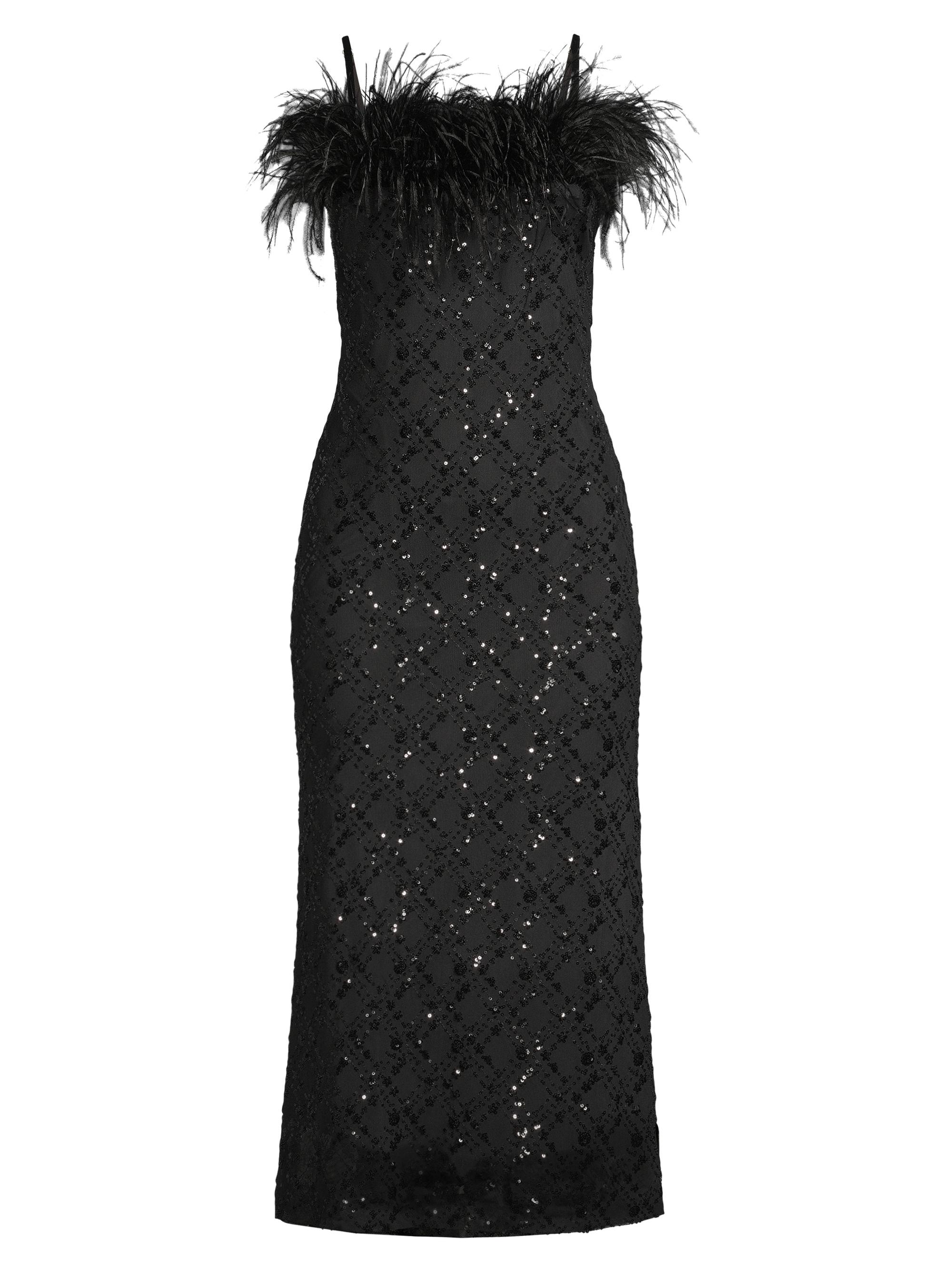 Likely Women's Lucca Beaded Feather-Embellished Midi-Dress - Black