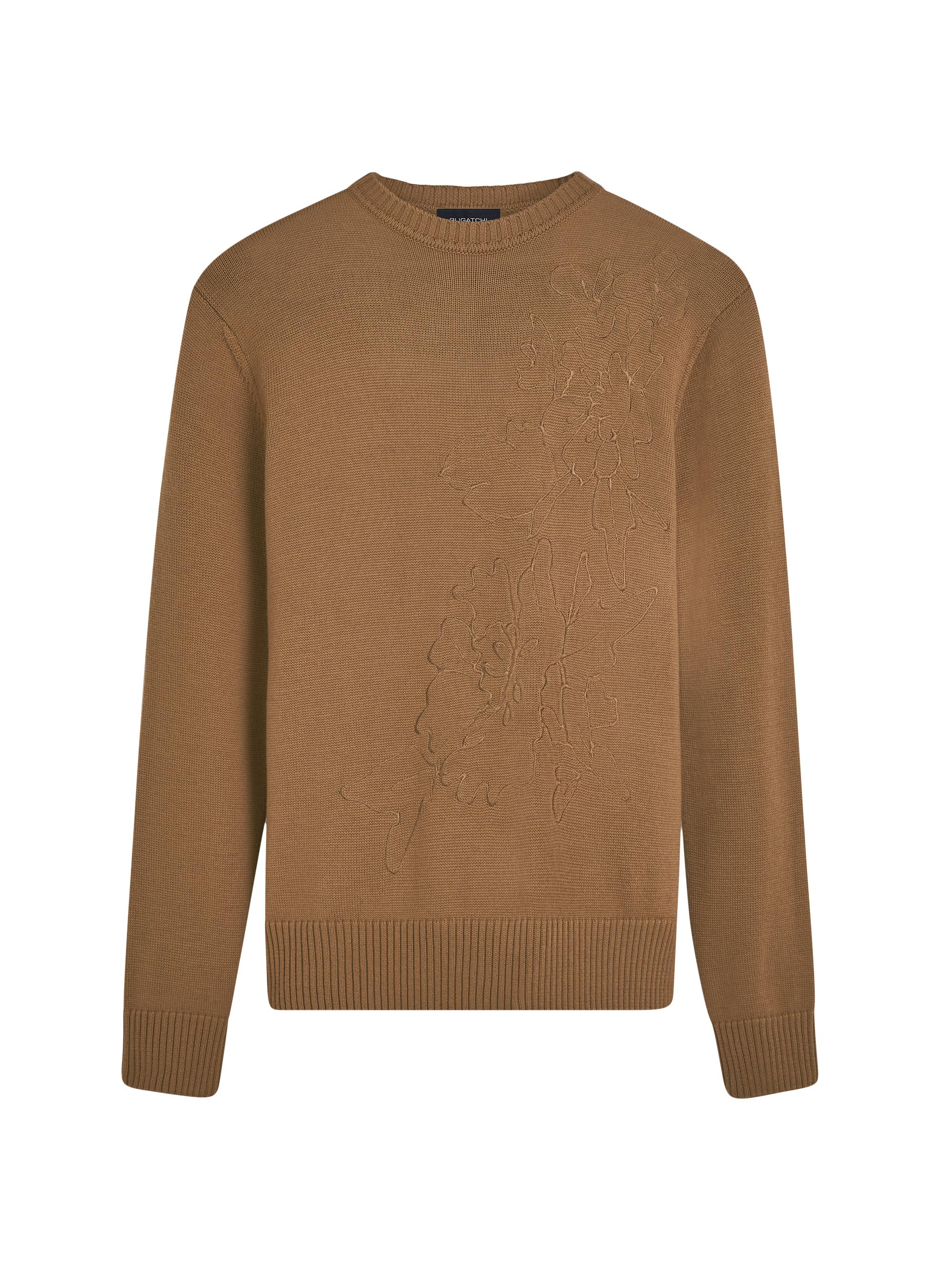 Bugatchi Men's Embroidered Crewneck Long-Sleeve Sweater - Camel