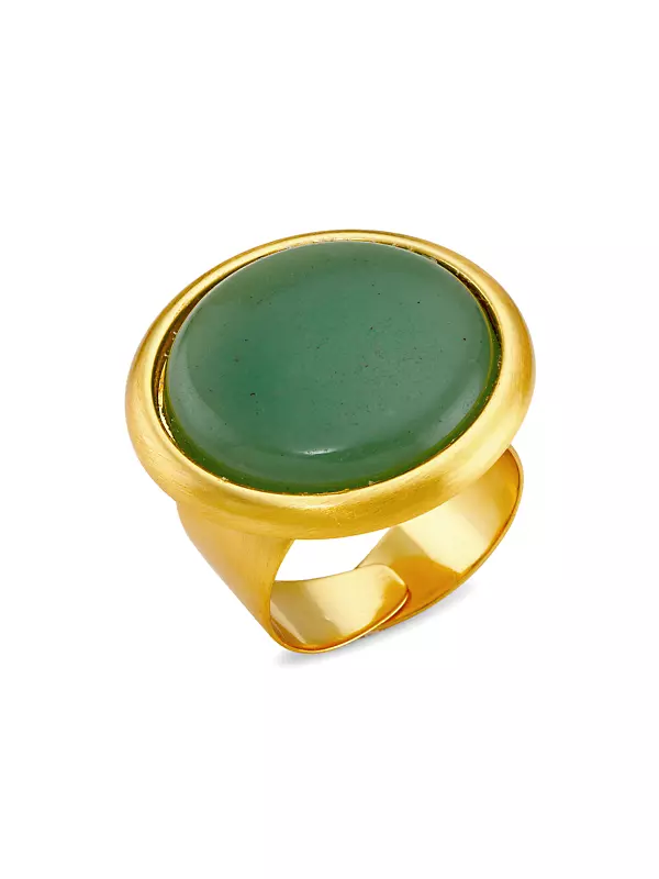 22K Gold-Plated & Jade Aventurine Adjustable Ring