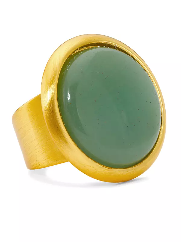 22K Gold-Plated & Jade Aventurine Adjustable Ring