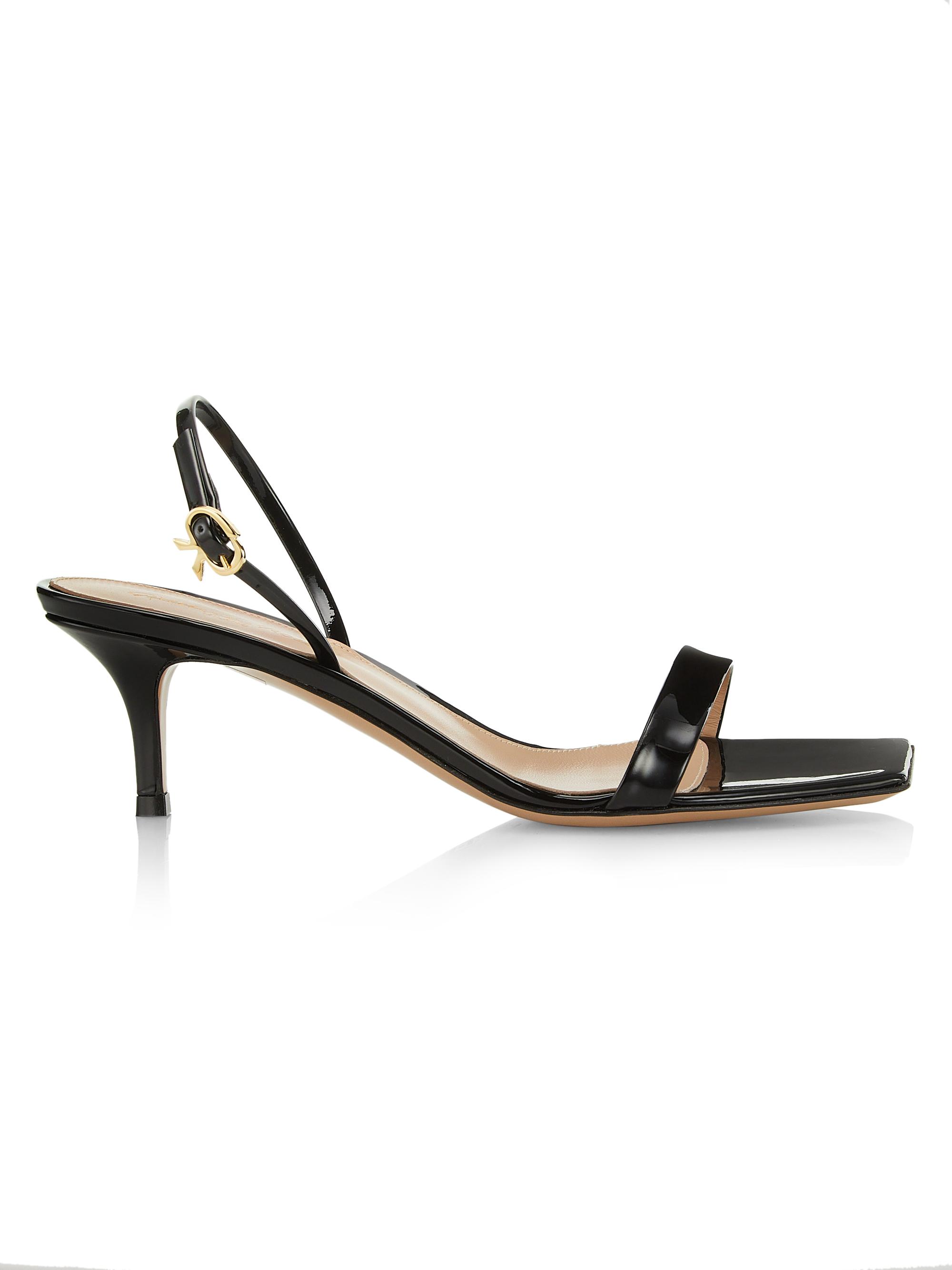 Gianvito Rossi Women's Ribbon 55MM Kitten Heel Patent Leather Sandals - Black - Women's Shoes