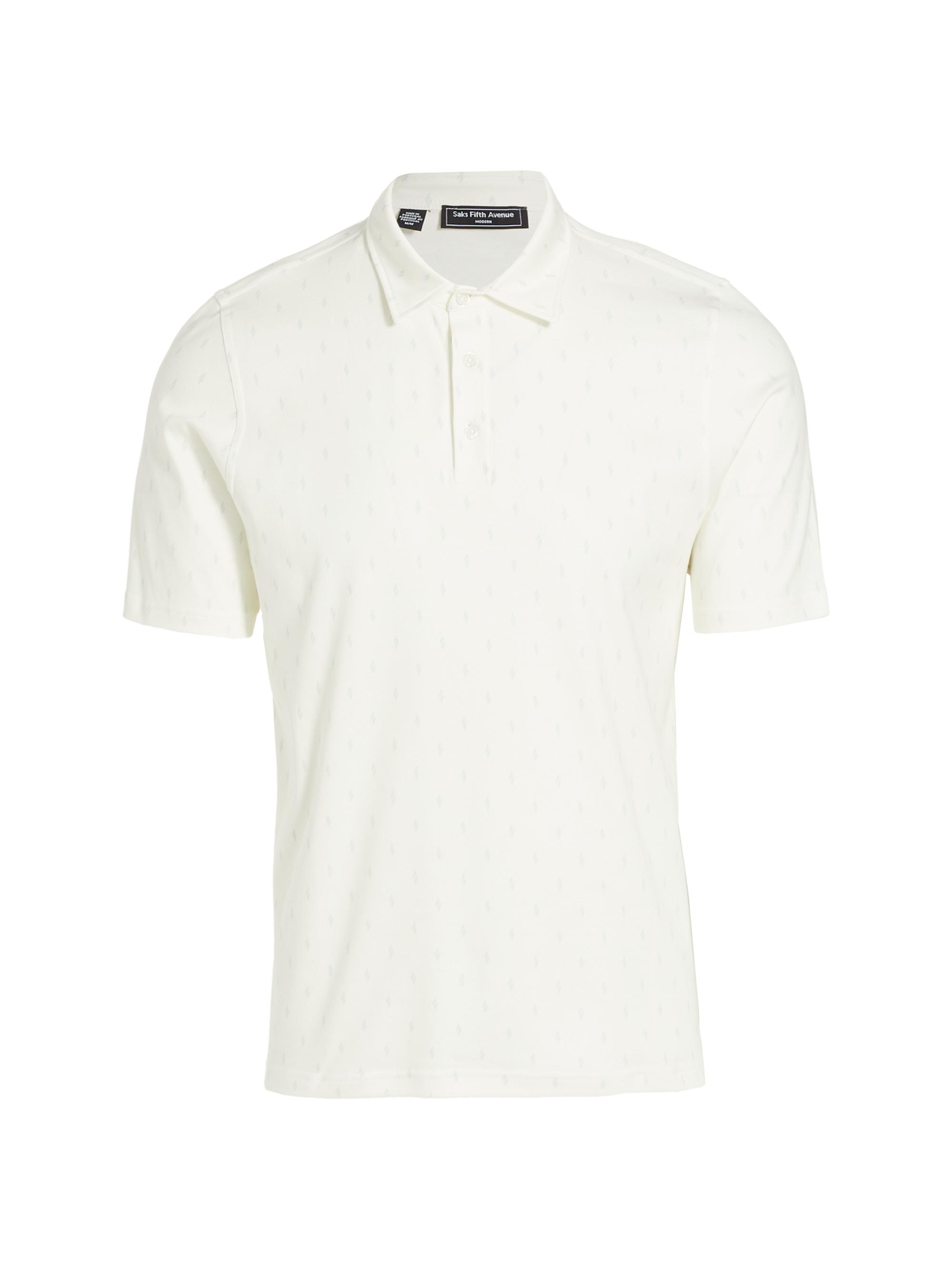 Saks Fifth Avenue Men's Slim-Fit Geometric Cotton Polo Shirt - Snow