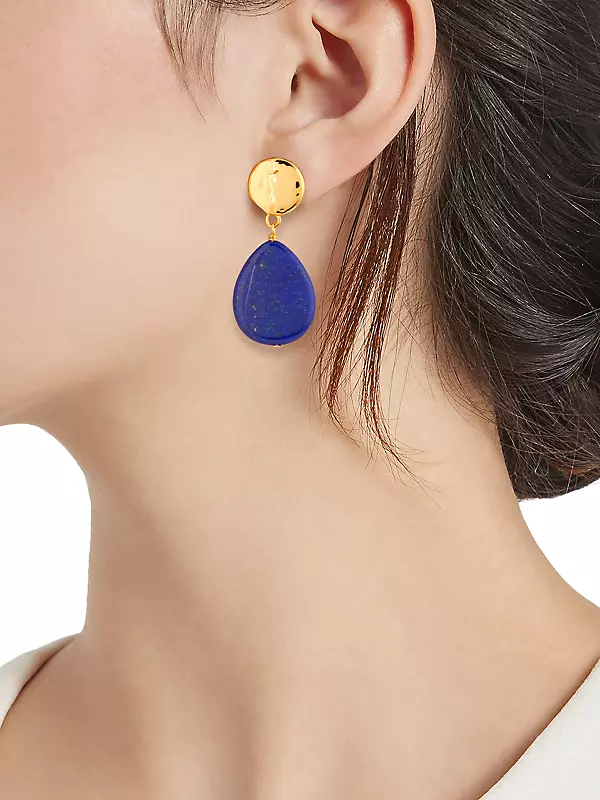 22K Gold-Plated & Lapis Lazuli Teardrop Earrings
