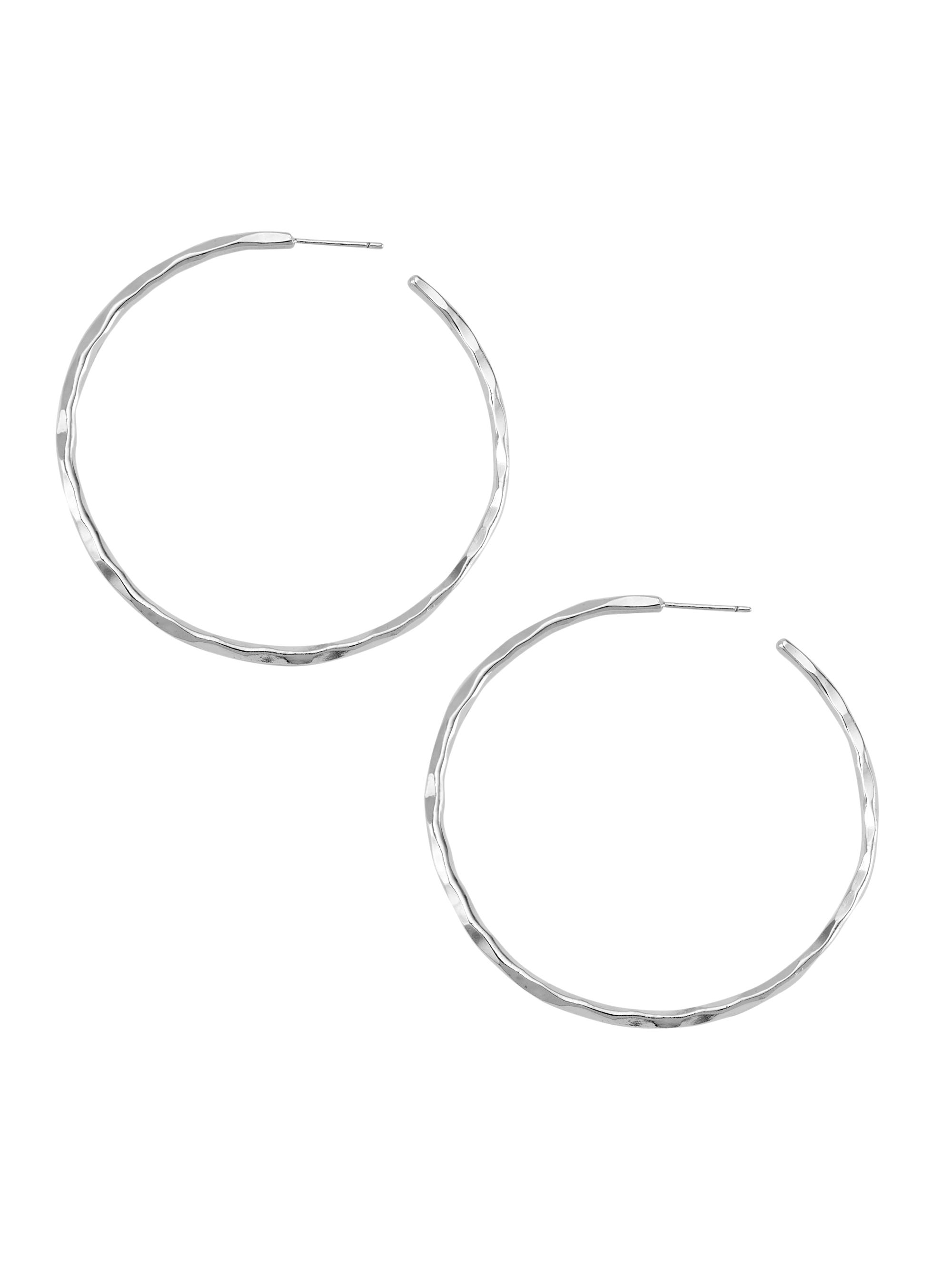 NEST Jewelry Women's 22K Gold-Plated Thin Hammered Sterling Silver Hoops - Silver