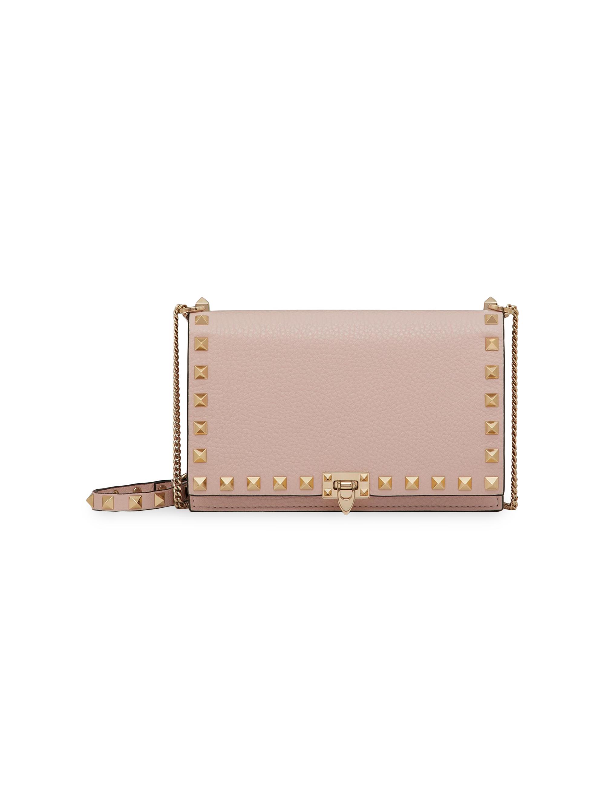 Valentino Garavani Women's Grainy Calfskin Pouch With Rockstud Chain - Rose Quartz