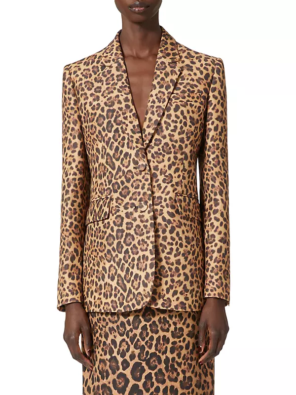 Single-breasted double crepe jacket with leopard print in Animal
