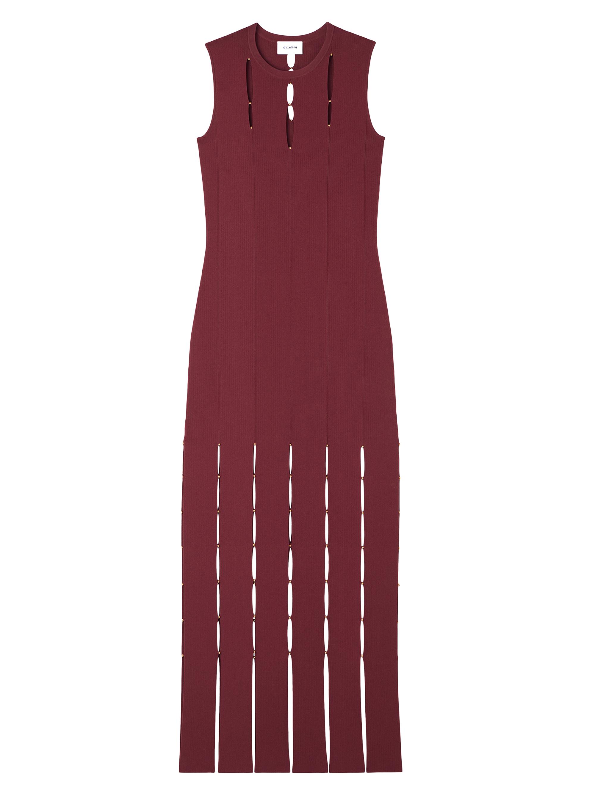 St. John Women's Evening Beaded Knit Gown - Cranberry