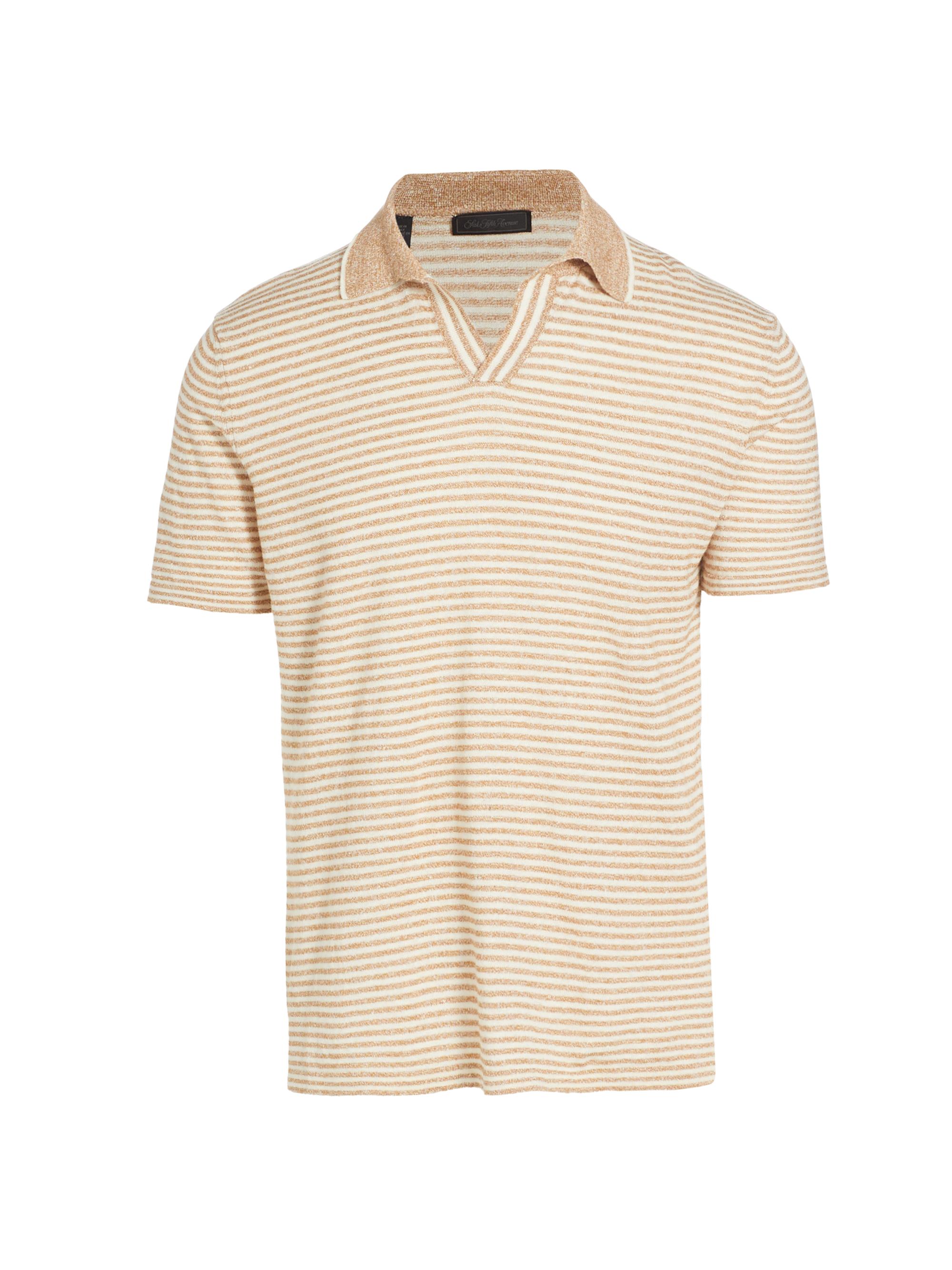 Saks Fifth Avenue Men's COLLECTION Beach Striped Linen & Cotton Knit Polo Shirt - Cream