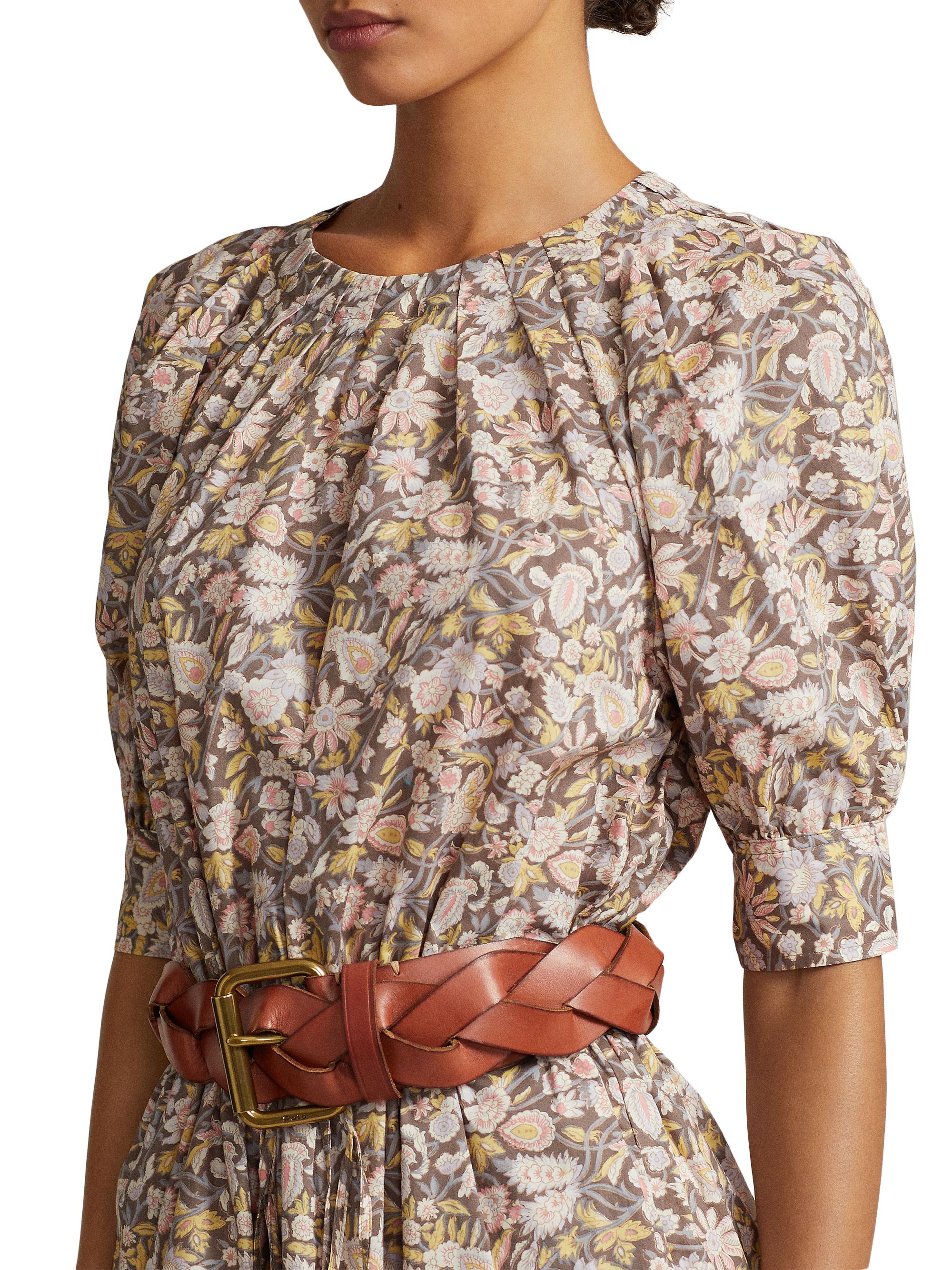 Polo Ralph Lauren Hazlee Floral Poplin Drawstring Midi-Dress