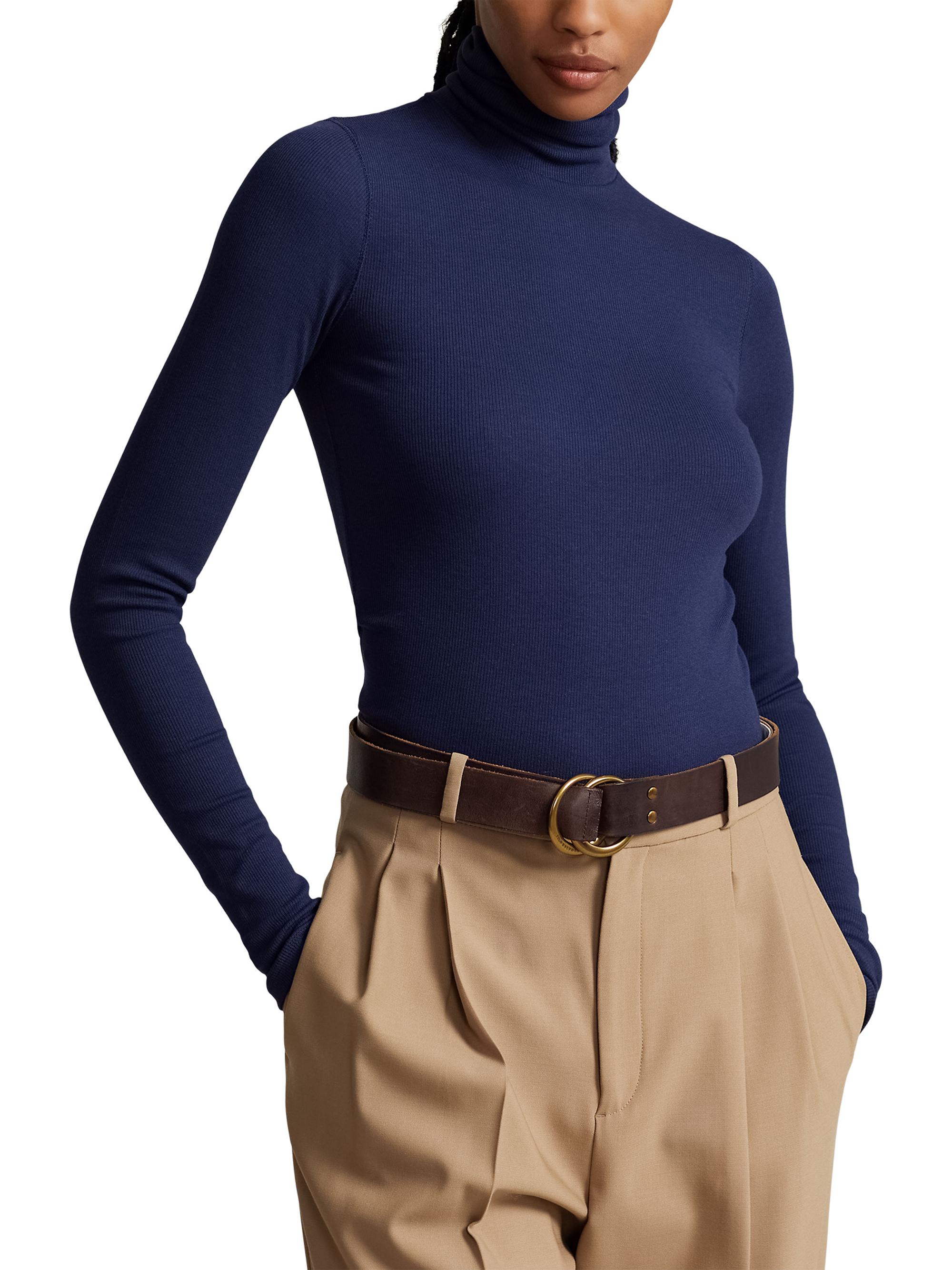 Polo Ralph Lauren Women's Stretch Rib-Knit Turtleneck Sweater - Medium Flannel Heather