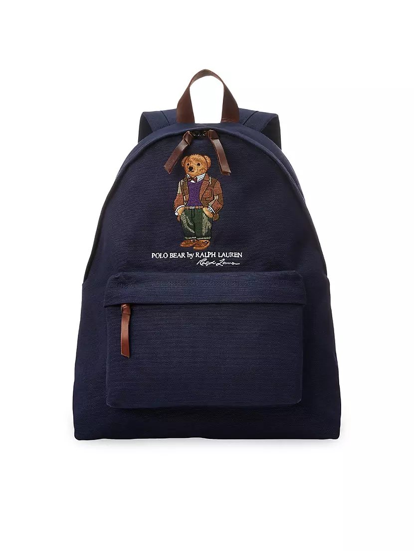 Large Bear Logo Leather-Trimmed Backpack