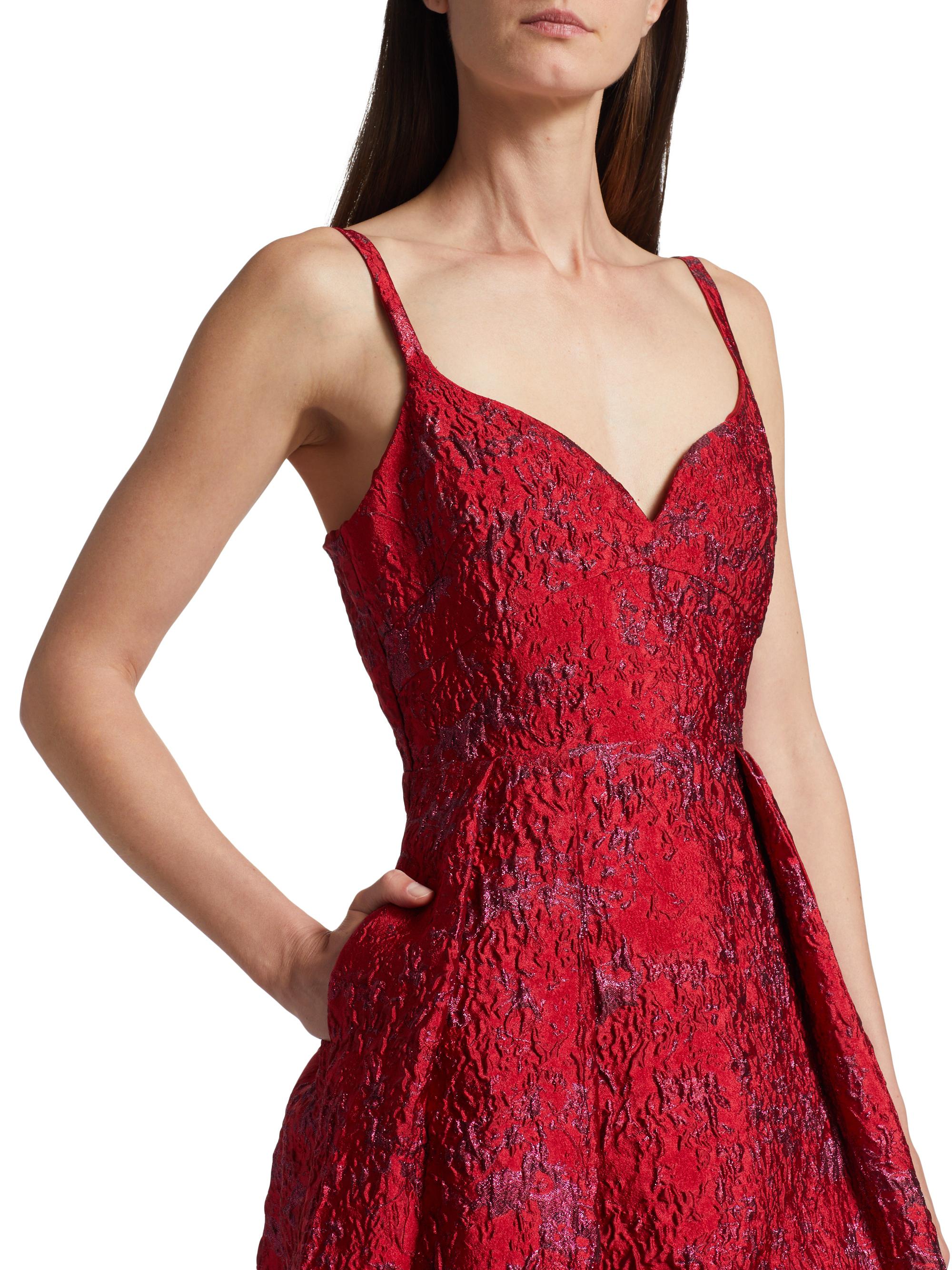 ml monique lhuillier jacquard midi dress ml Monique Lhuillier Womens Metallic Jacquard Midi Dress Red 4