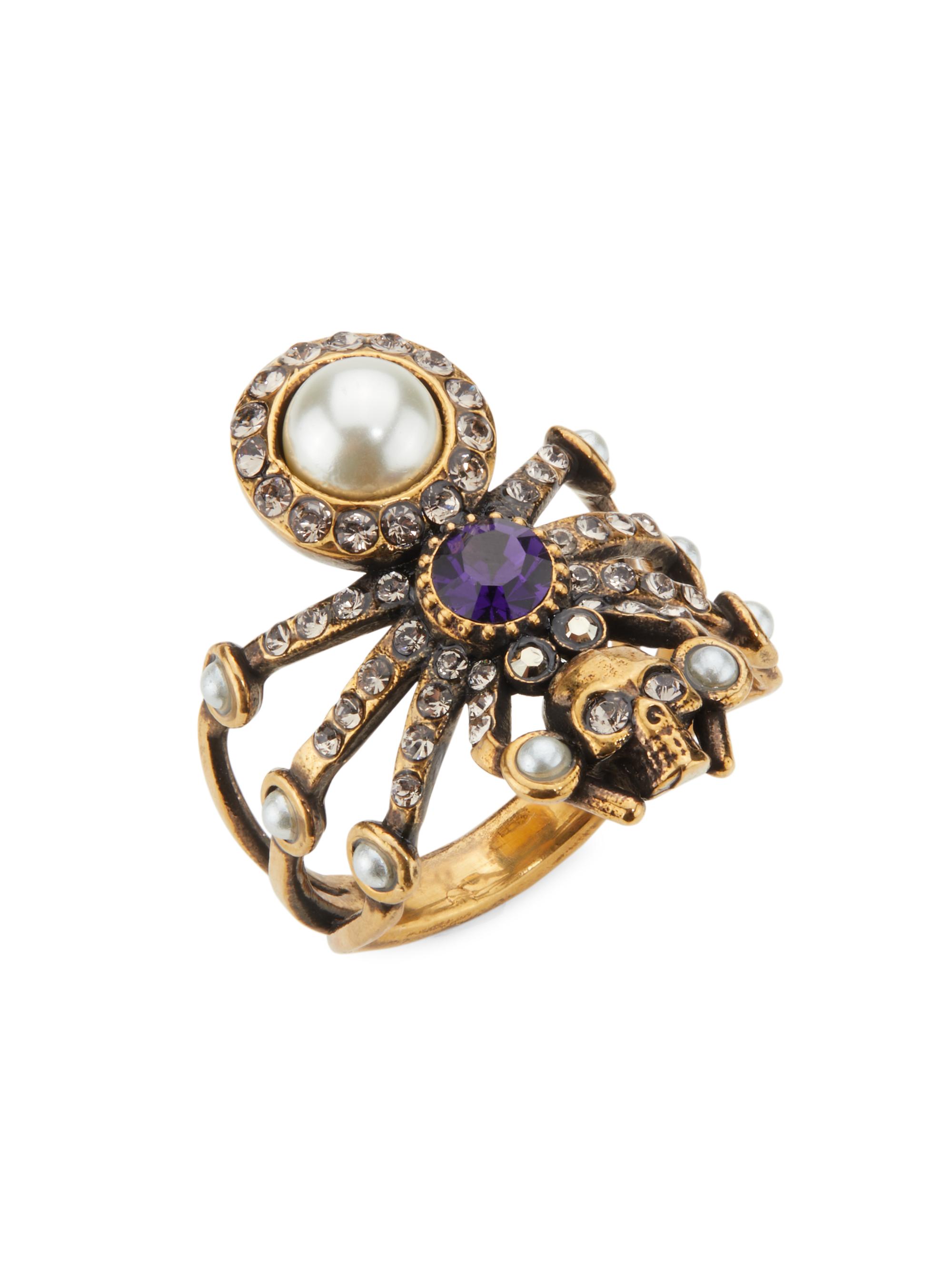 アクセサリー Alexander McQueen Spider Ring McQueen Goldtone, Crystal & Imitation Pearl Spider Ring | Saks
