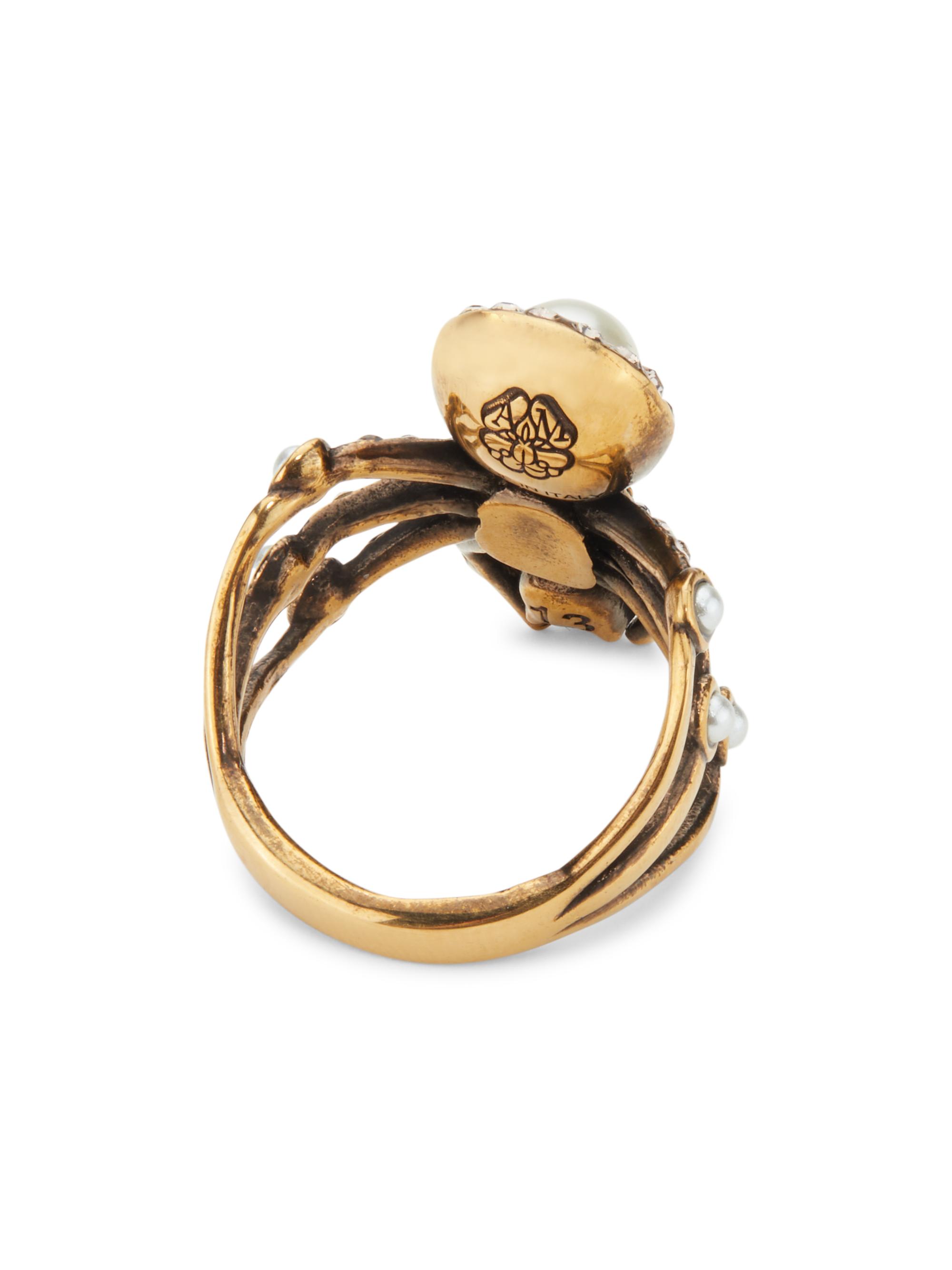 McQueen Goldtone, Crystal & Imitation Pearl Spider Ring | Saks
