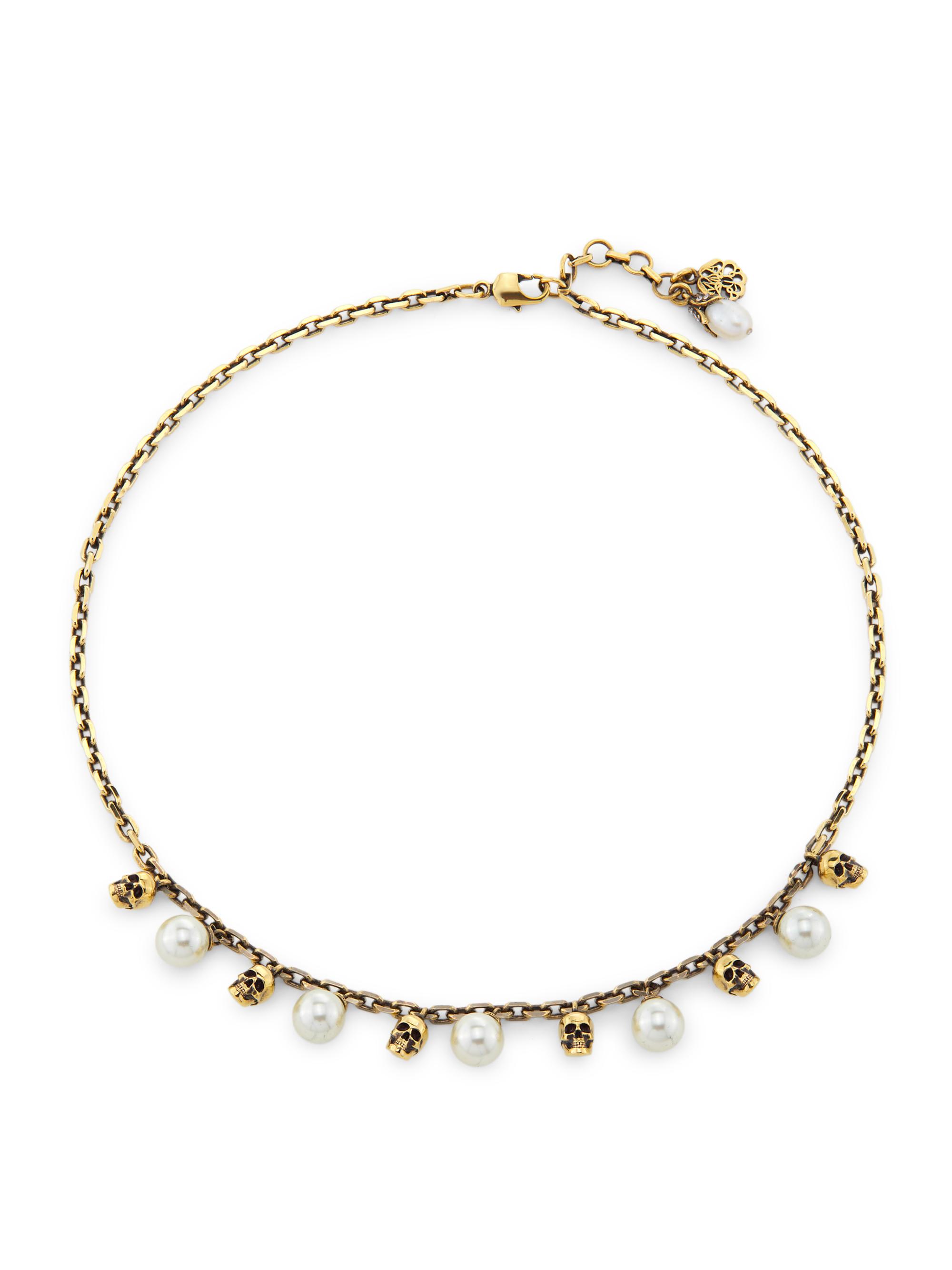 McQueen Women's Goldtone & Imitation Pearl Skull Necklace - Pearl