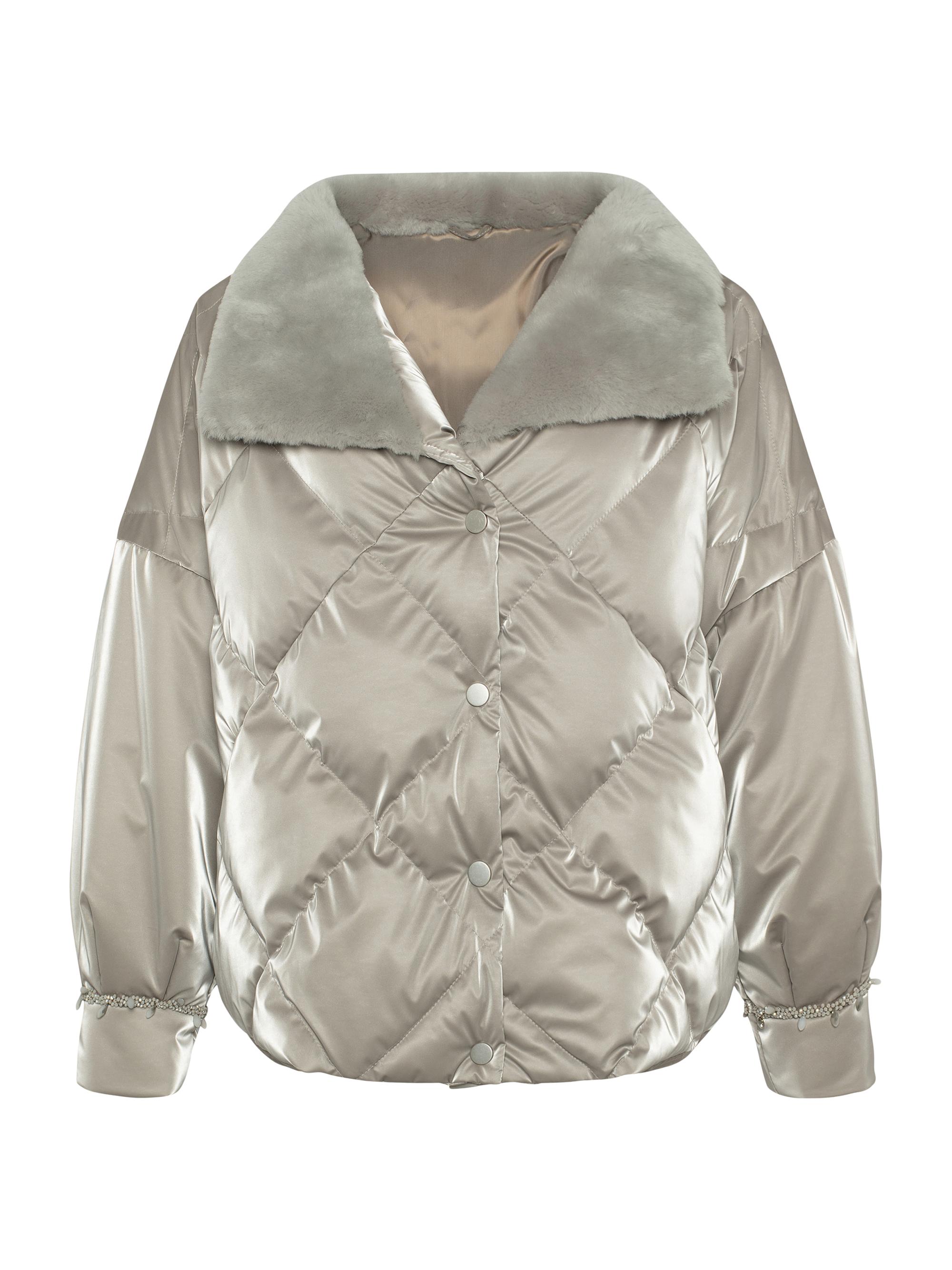 Gorski Women's Quilted Jacket with Shearling Lamb Collar - Gray