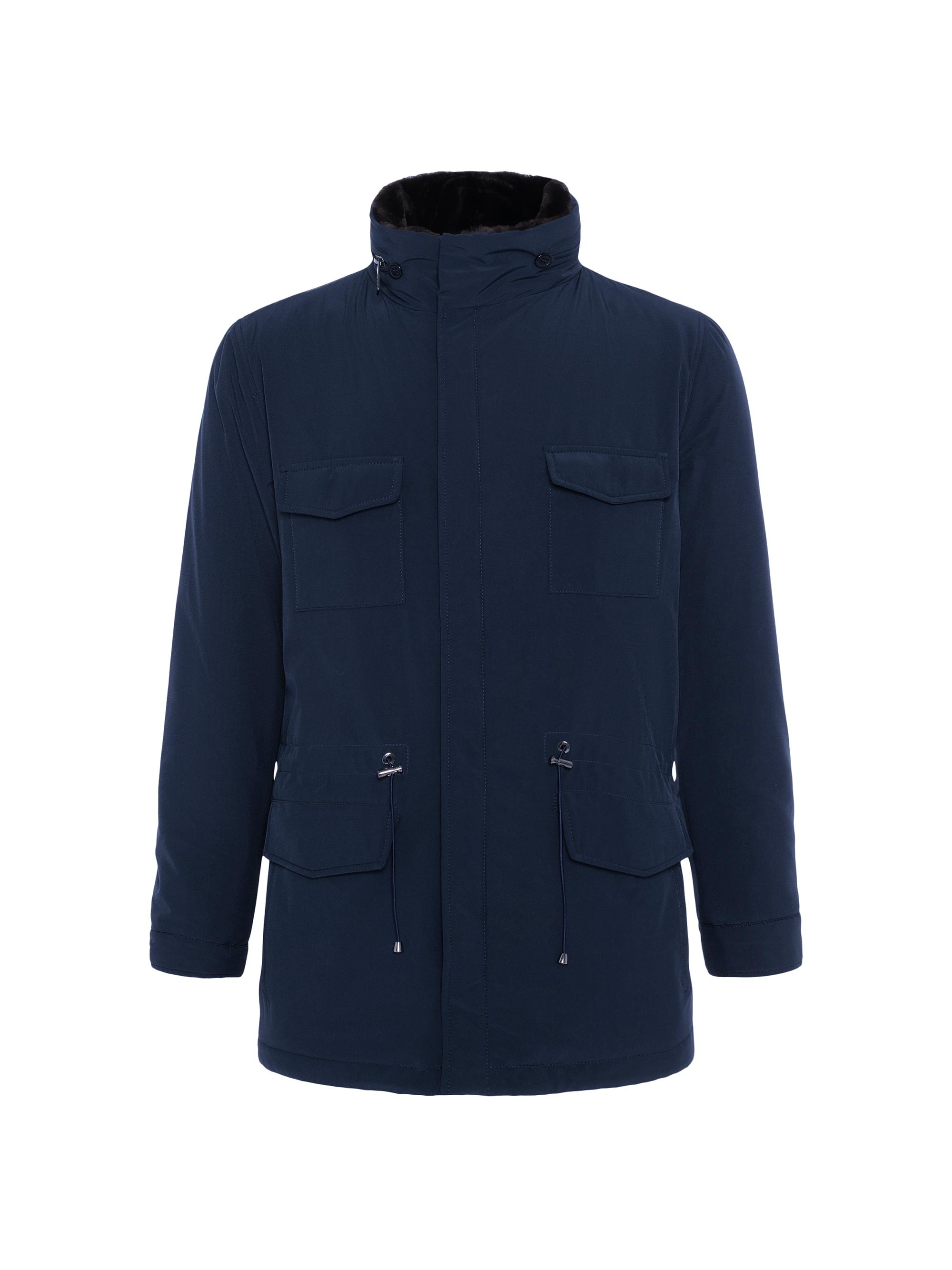 Gorski Men's Fabric Jacket With Shearling Lamb Jacket - Navy