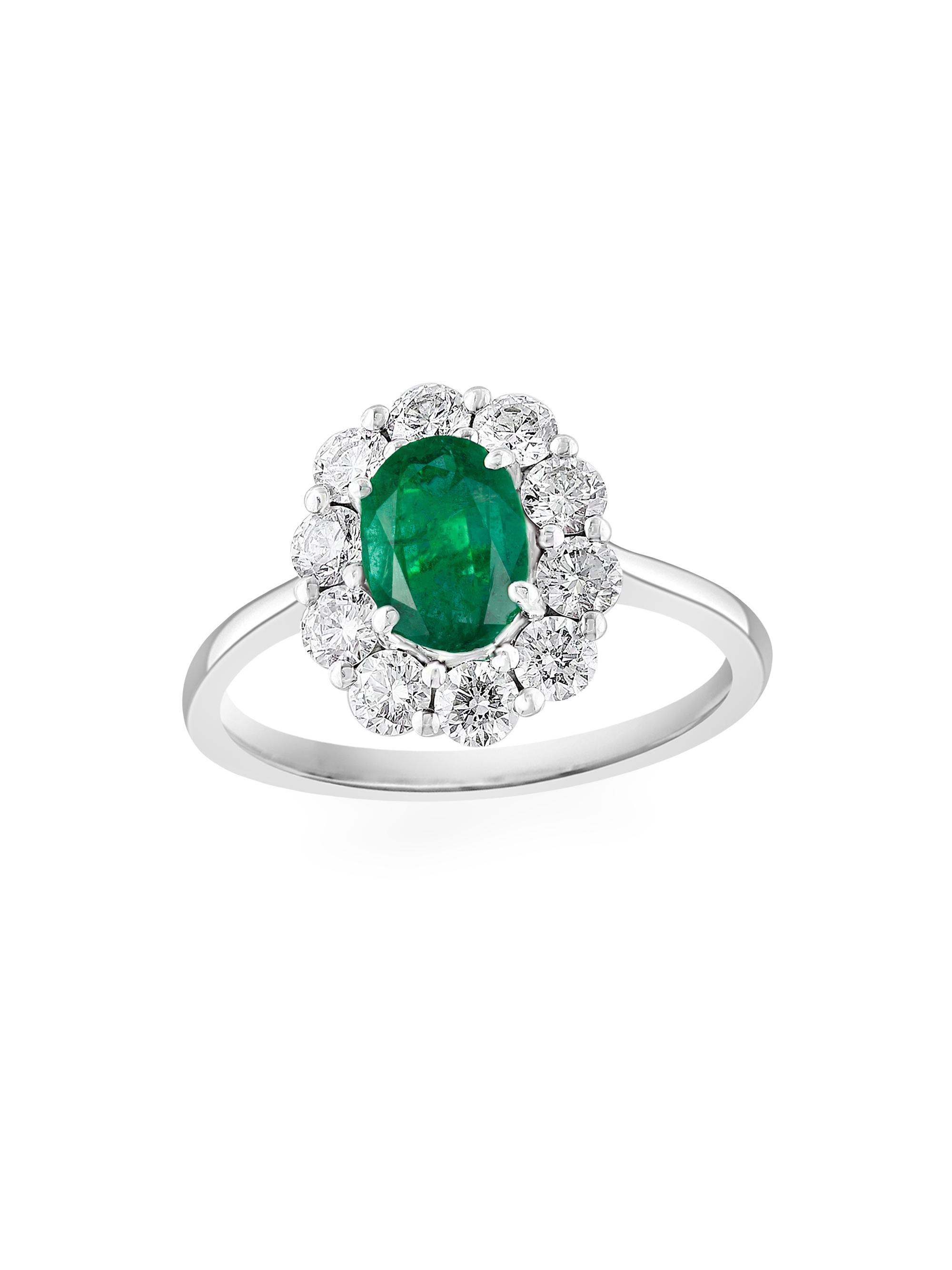 Saks Fifth Avenue Collection Women's 14K White Gold, Emerald & 0.62 TCW Diamond Halo Ring - White Gold