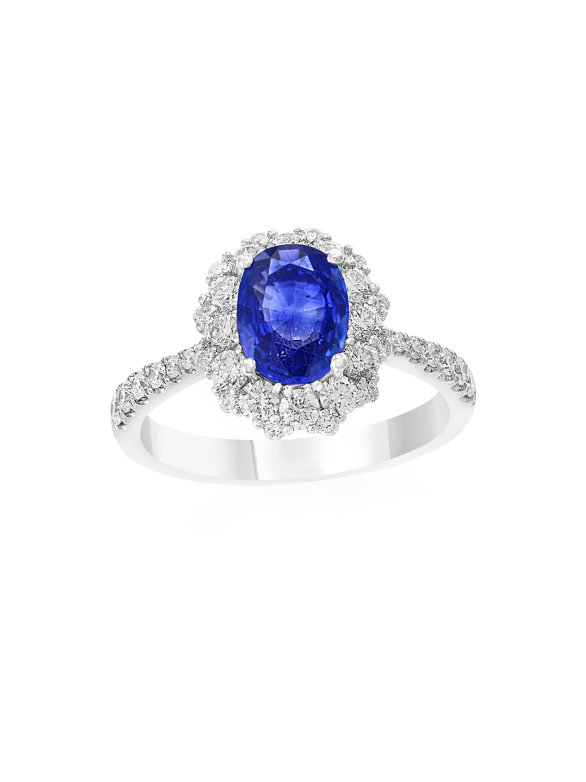 Saks Fifth Avenue Collection Women's 18K White Gold, Blue Sapphire & 0.81 TCW Diamond Halo Ring - White Gold