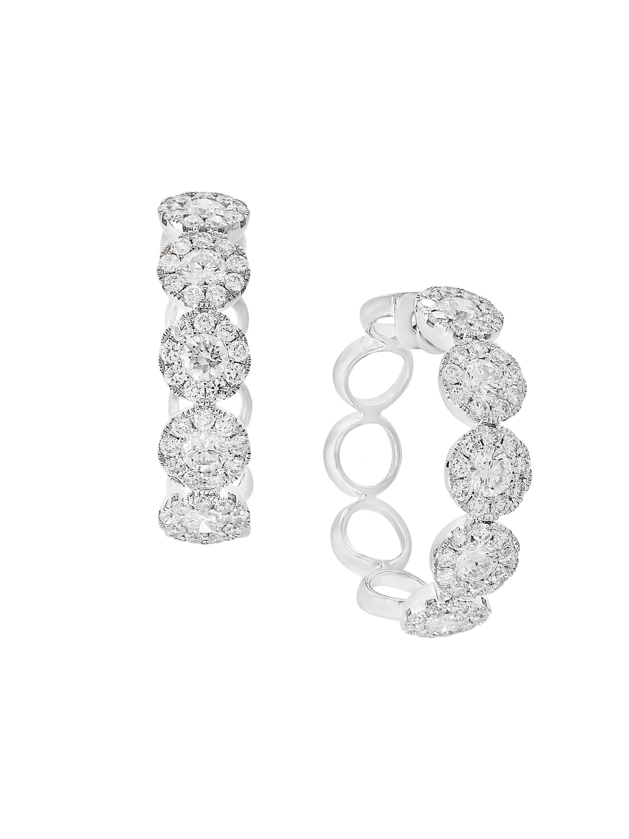 Saks Fifth Avenue Collection Women's 18K White Gold & 2.07 TCW Diamond Cluster Hoop Earrings - White Gold