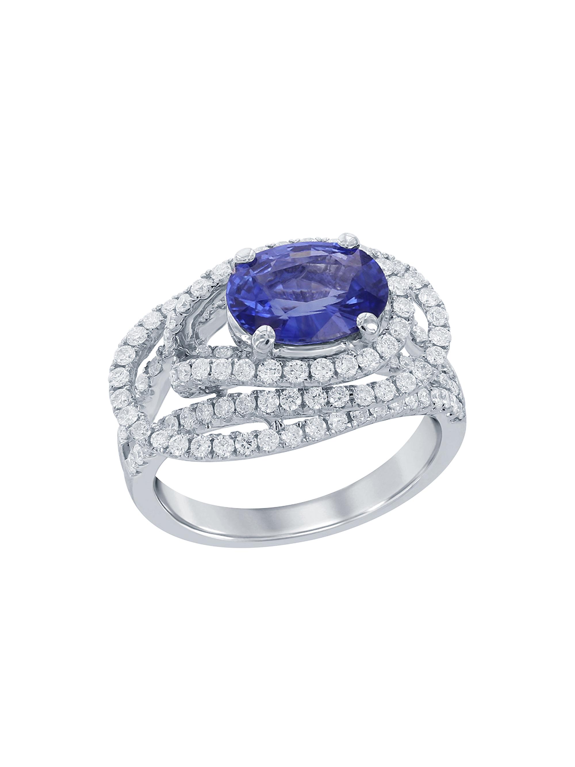 Saks Fifth Avenue Collection Women's 18K White Gold, Blue Sapphire & 0.89 TCW Diamond Cocktail Ring - White Gold