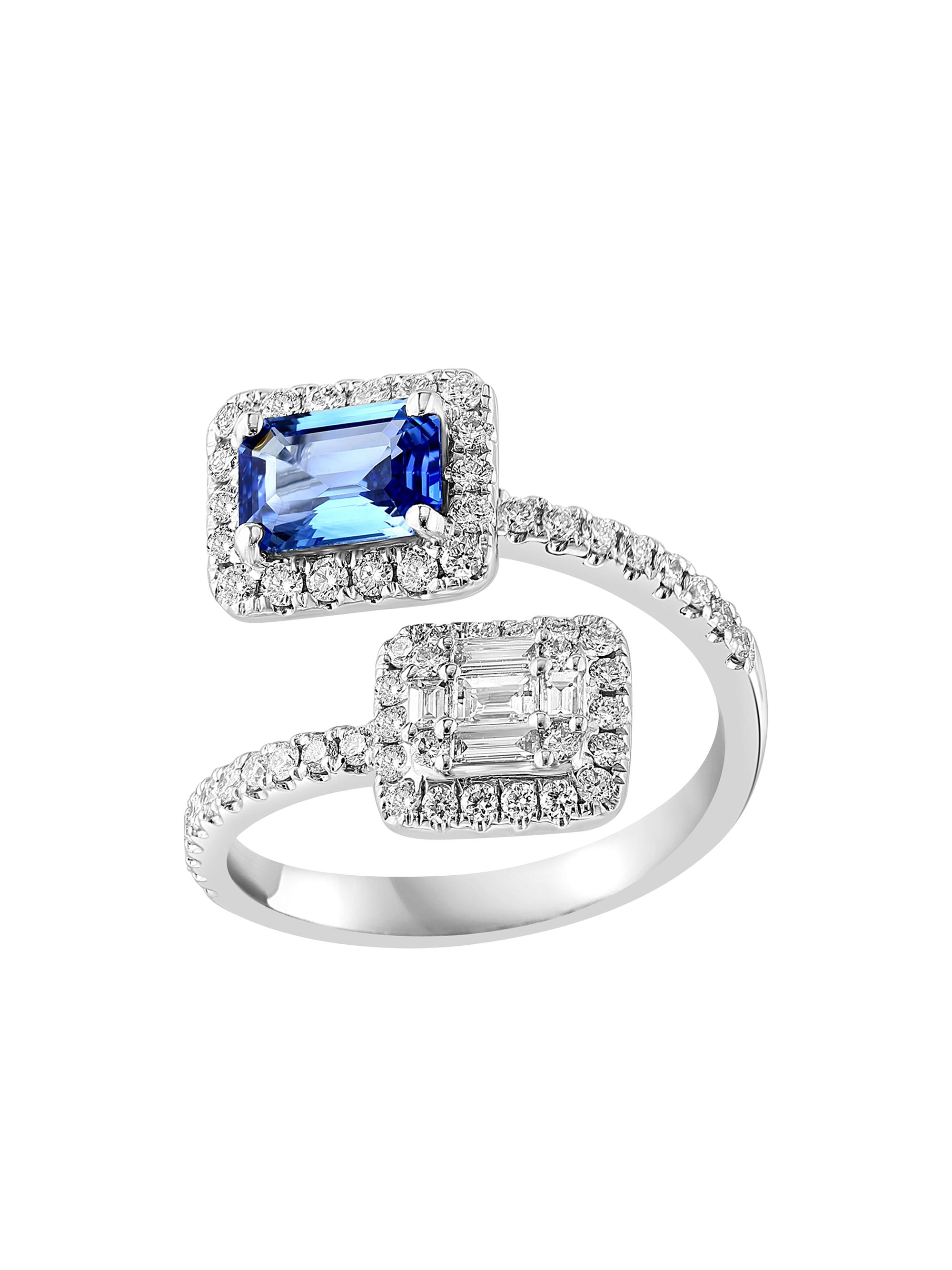 Saks Fifth Avenue Collection Women's 18K White Gold, Blue Sapphire & 0.19 TCW Diamond Bypass Ring - White Gold