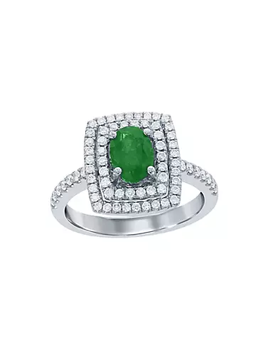 14K White Gold, Emerald & 0.49 TCW Diamond Ring