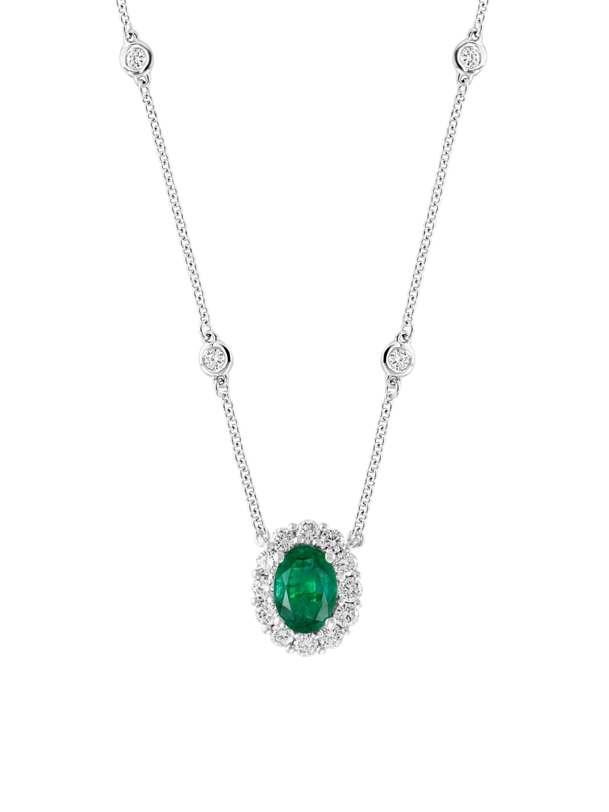 Saks Fifth Avenue Collection Women's 18K White Gold, Emerald & 0.48 TCW Diamond Pendant Necklace - White Gold
