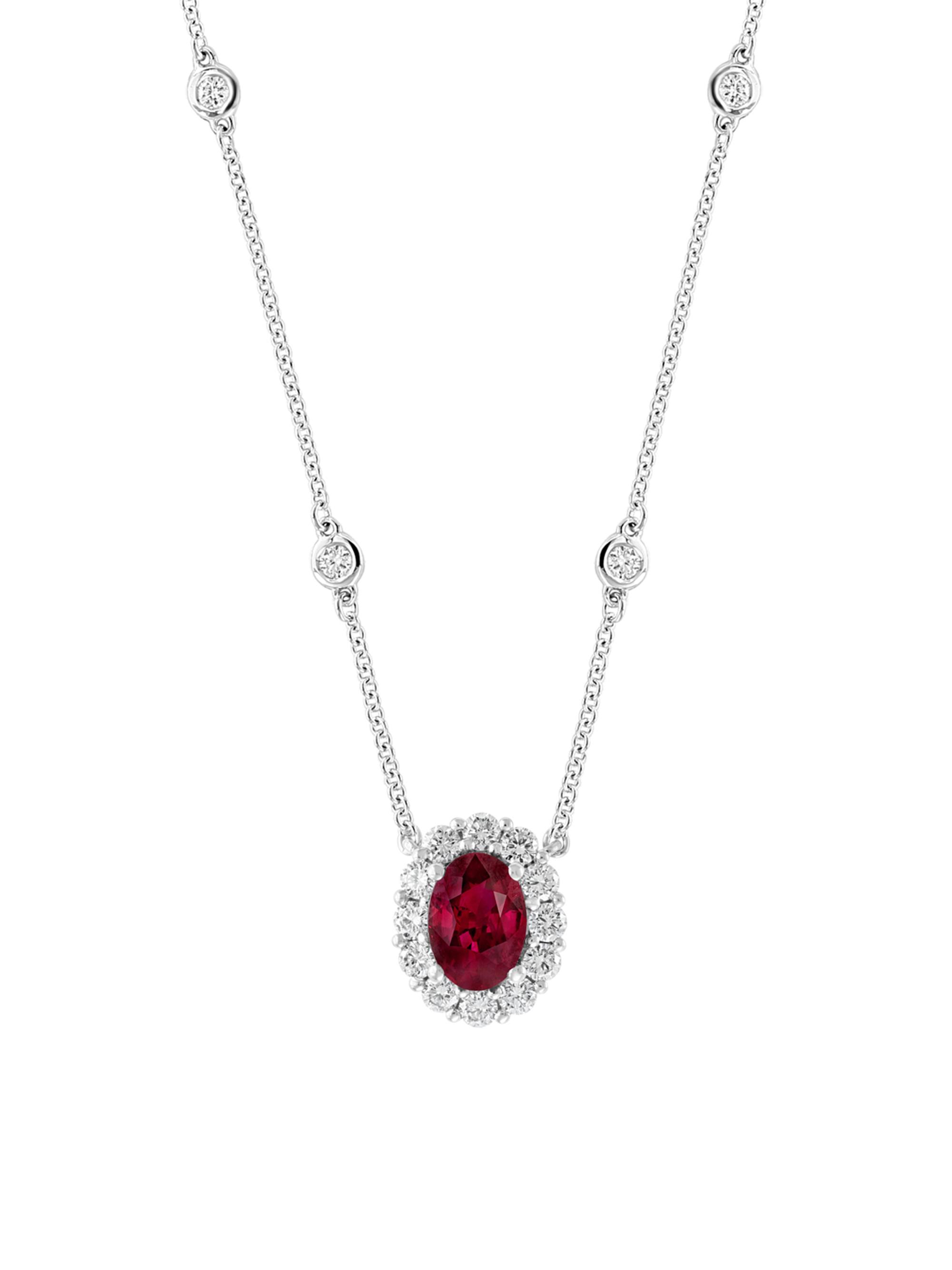 Saks Fifth Avenue Collection Women's 18K White Gold, Ruby & 0.48 TCW Diamond Halo Pendant Necklace - White Gold