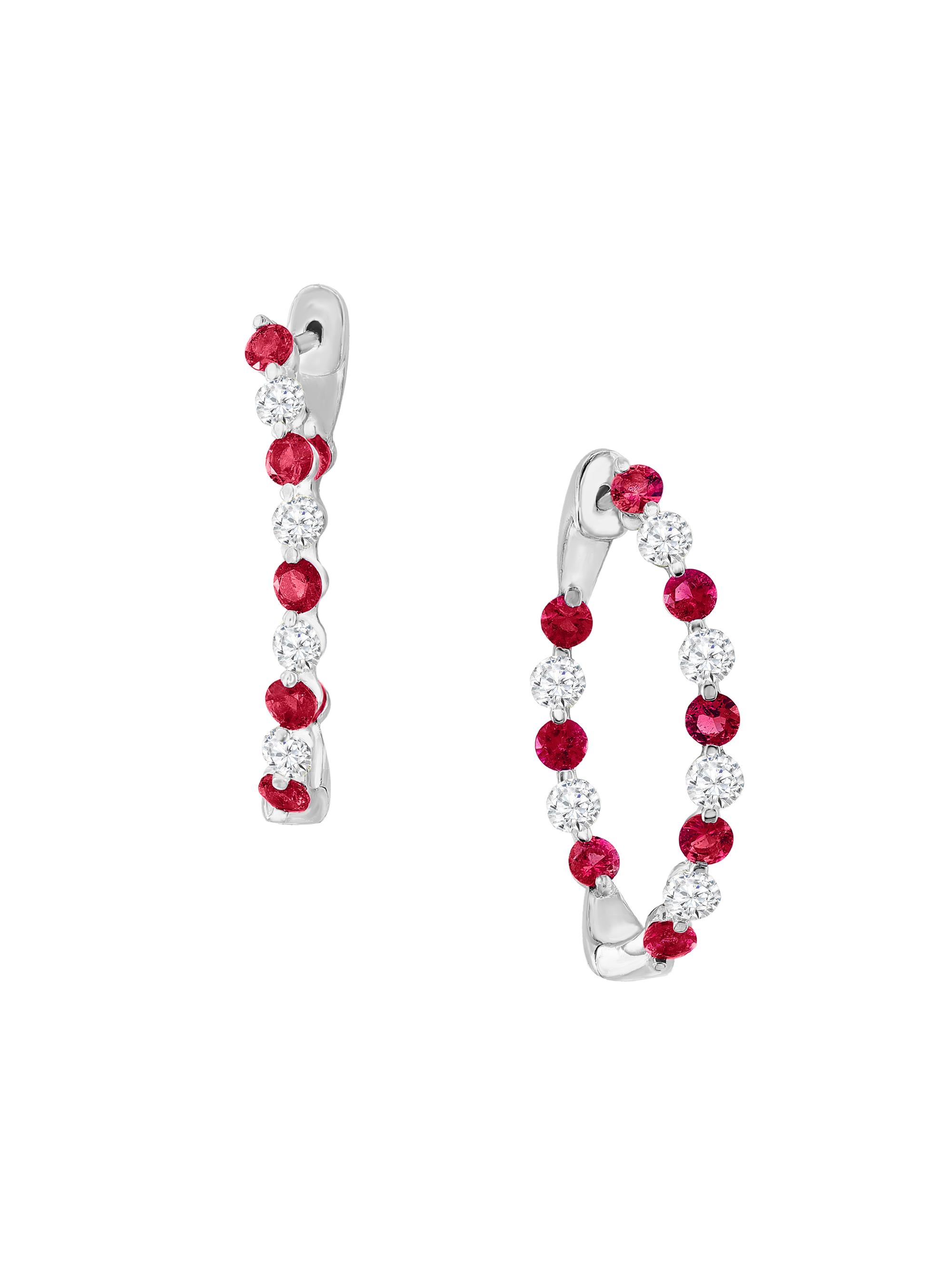 Saks Fifth Avenue Collection Women's 14K White Gold, Ruby & 1.15 TCW Diamond Hoop Earrings - White Gold