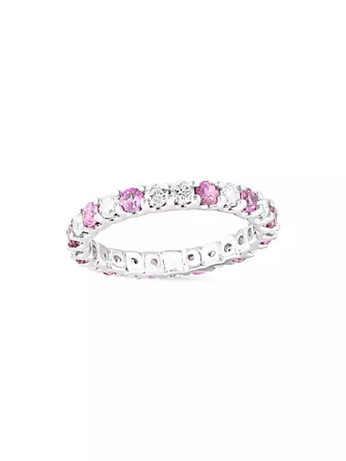 14K White Gold, Pink Sapphire & 0.88 TCW Diamond Band Ring