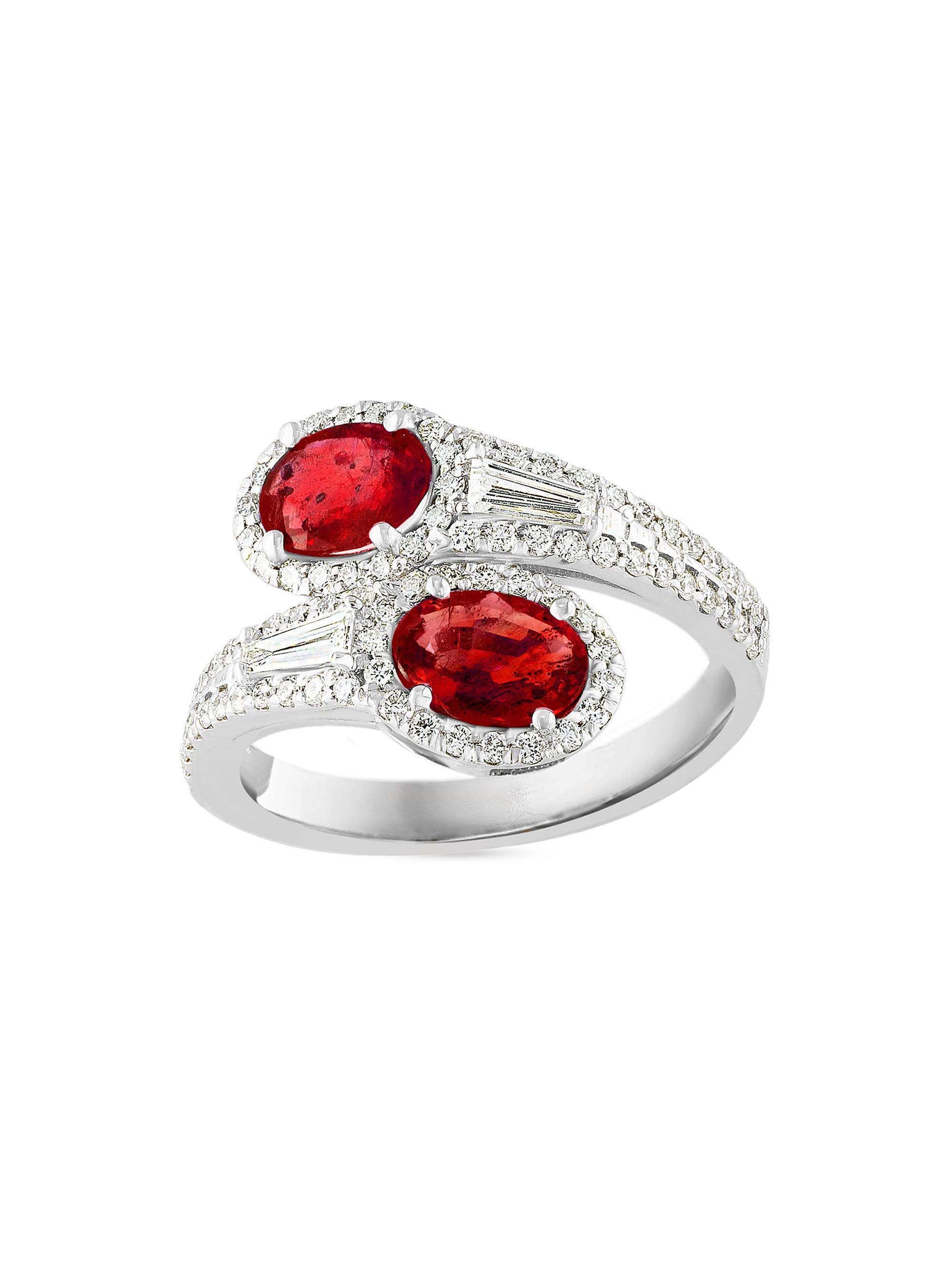 Saks Fifth Avenue Collection Women's 14K White Gold, Ruby & 0.83 TCW Diamond Bypass Ring - White Gold