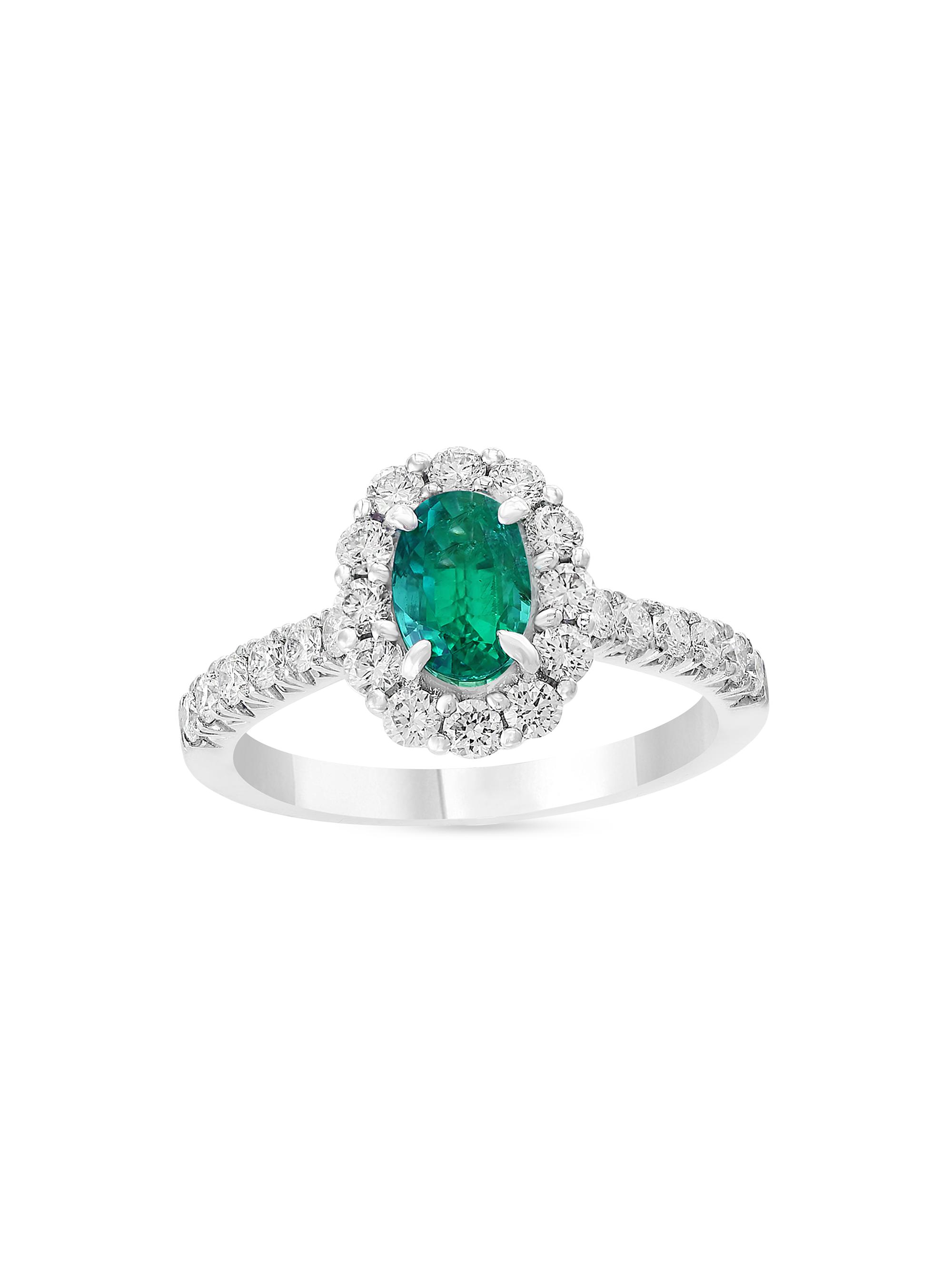 Saks Fifth Avenue Collection Women's 18K White Gold, Emerald & 0.69 TCW Diamond Oval Ring - White Gold