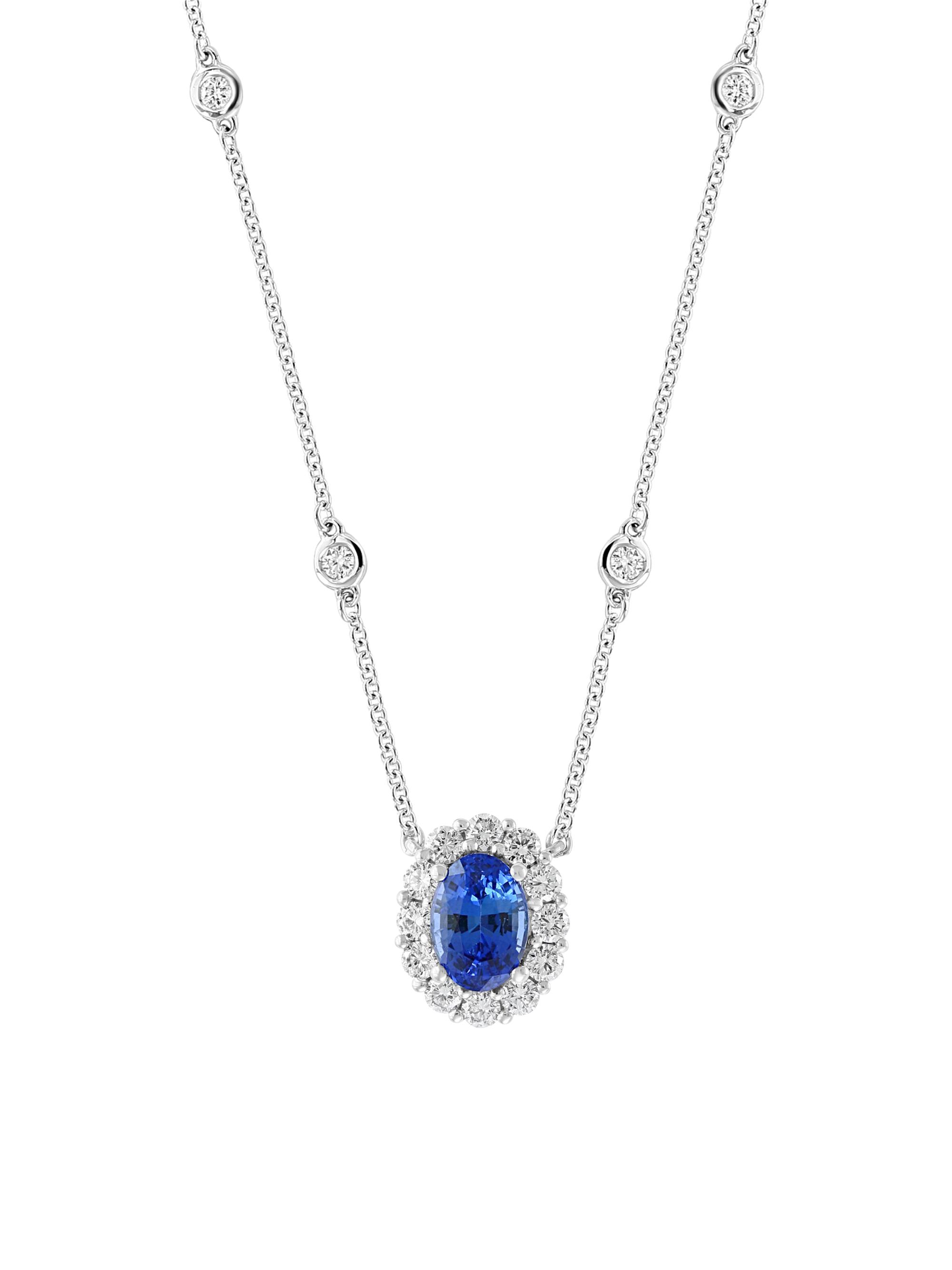 Saks Fifth Avenue Collection Women's 18K White Gold, Sapphire & 0.48 TCW Diamond Pendant Necklace - White Gold