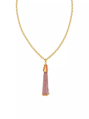 Gio 22K-Gold-Plated & Pink Jade Tassel Pendant Necklace