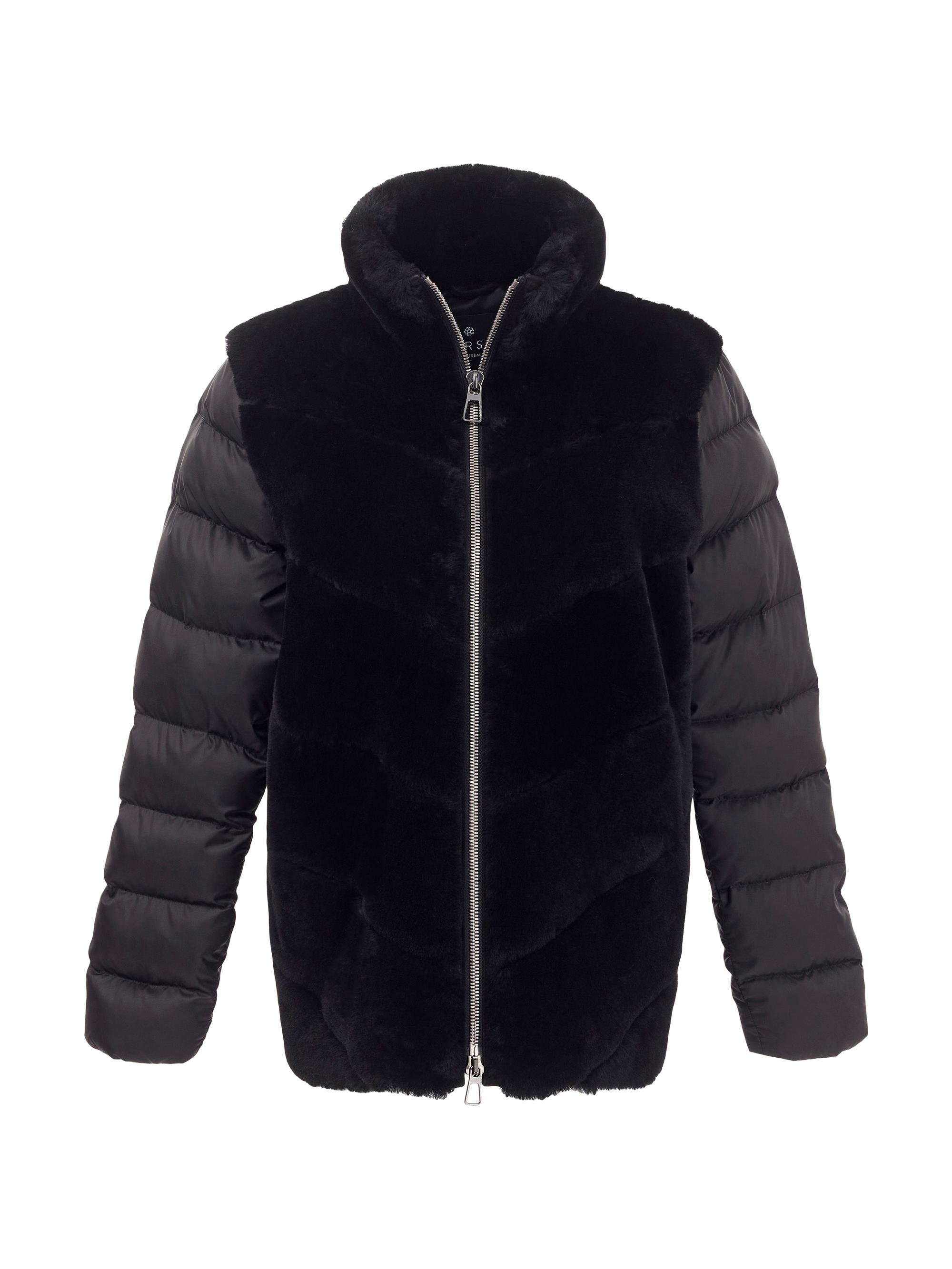 Gorski Women's Shearling Lamb Jacket With Quilted Sleeves And Back - Black