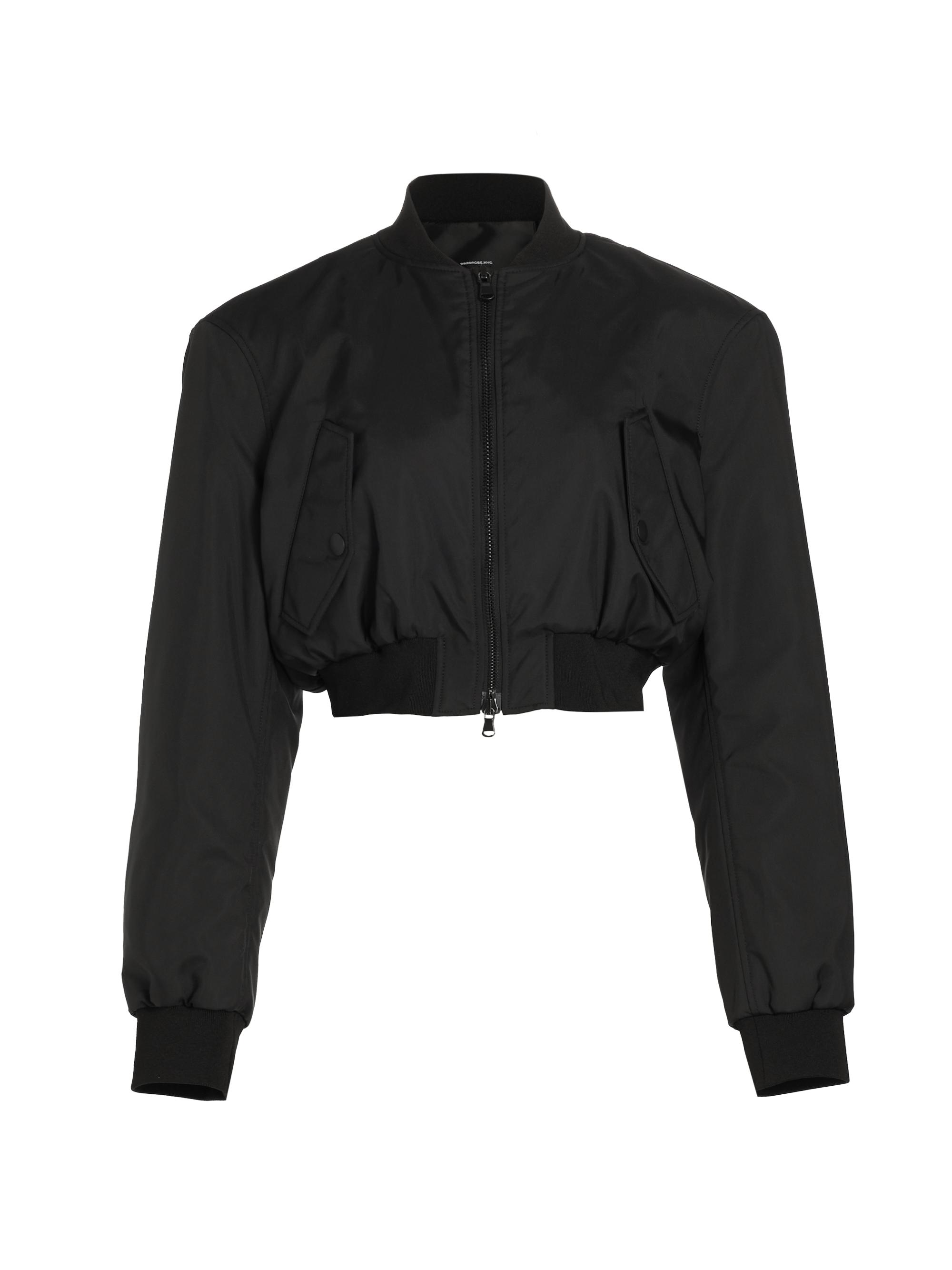WARDROBE.NYC Women's Tailored Crop Bomber Jacket - Black