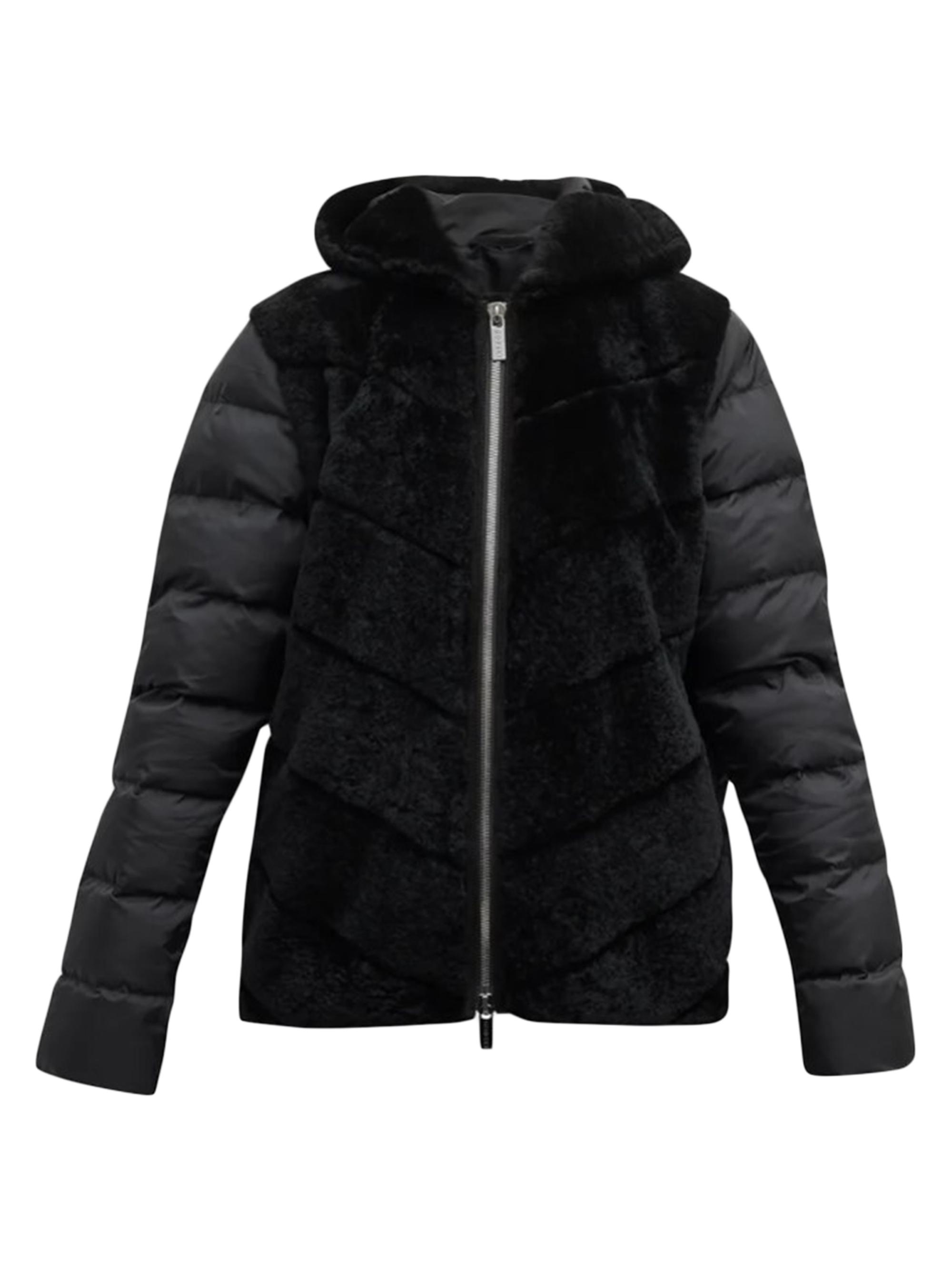 Gorski Women's Shearling Lamb Jacket With Quilted Sleeves and Back - Black