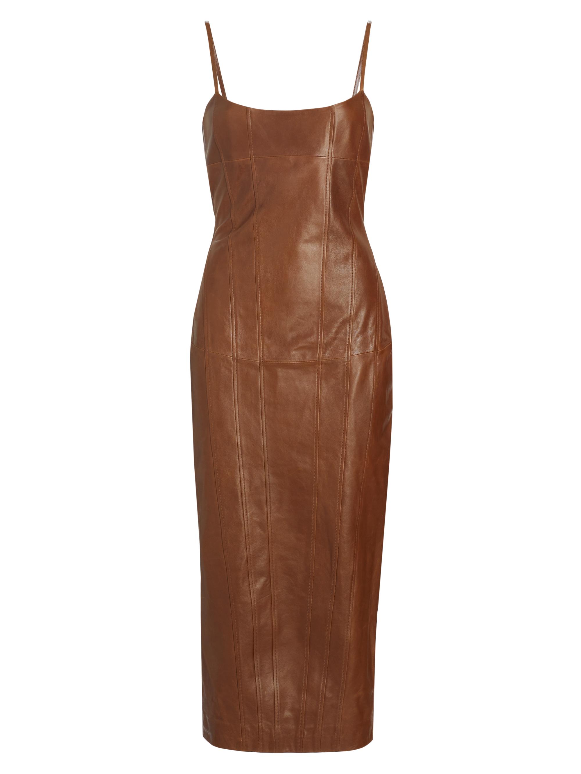 Zeynep Arçay Women's Corset Seamed Leather Midi-Dress - Rust