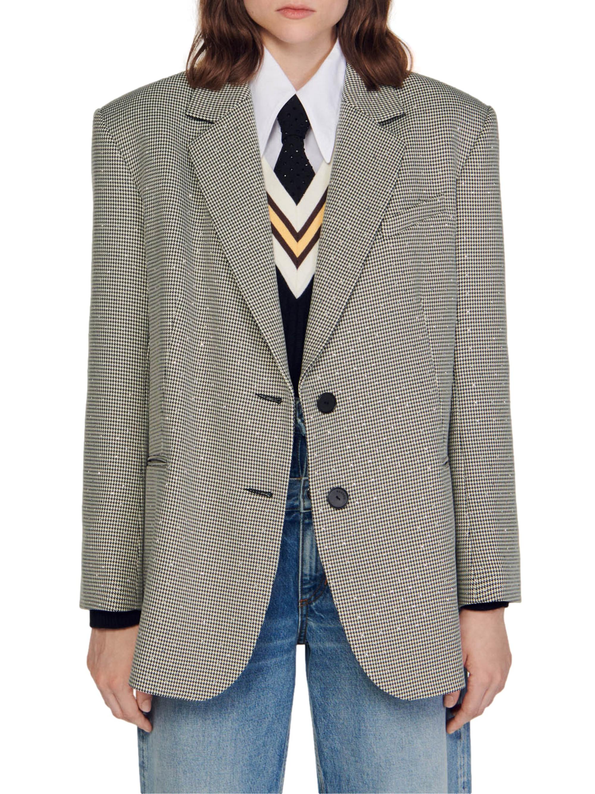 ジャケット・アウター SANDRO Long Houndstooth Coatigan SANDRO Long Houndstooth Cardigan | endource