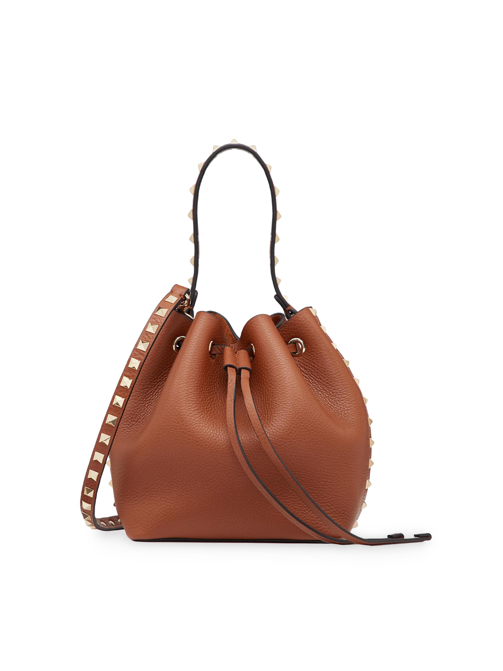Valentino Garavani Women's Rockstud Grainy Calfskin Bucket Bag - Saddle Brown