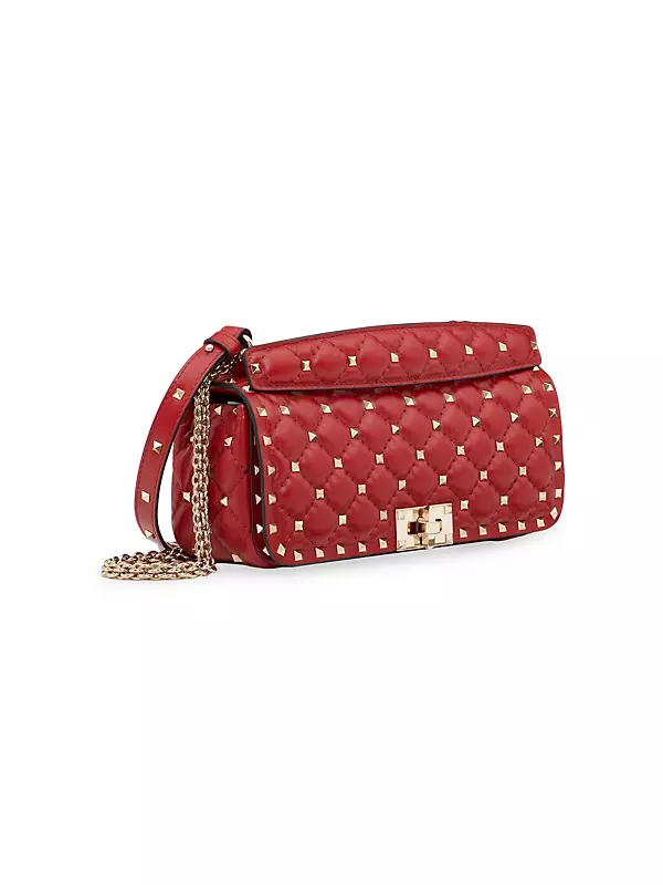 VALENTINO, 'Rockstud Spike' small quilted leather shoulder bag, RED, Women
