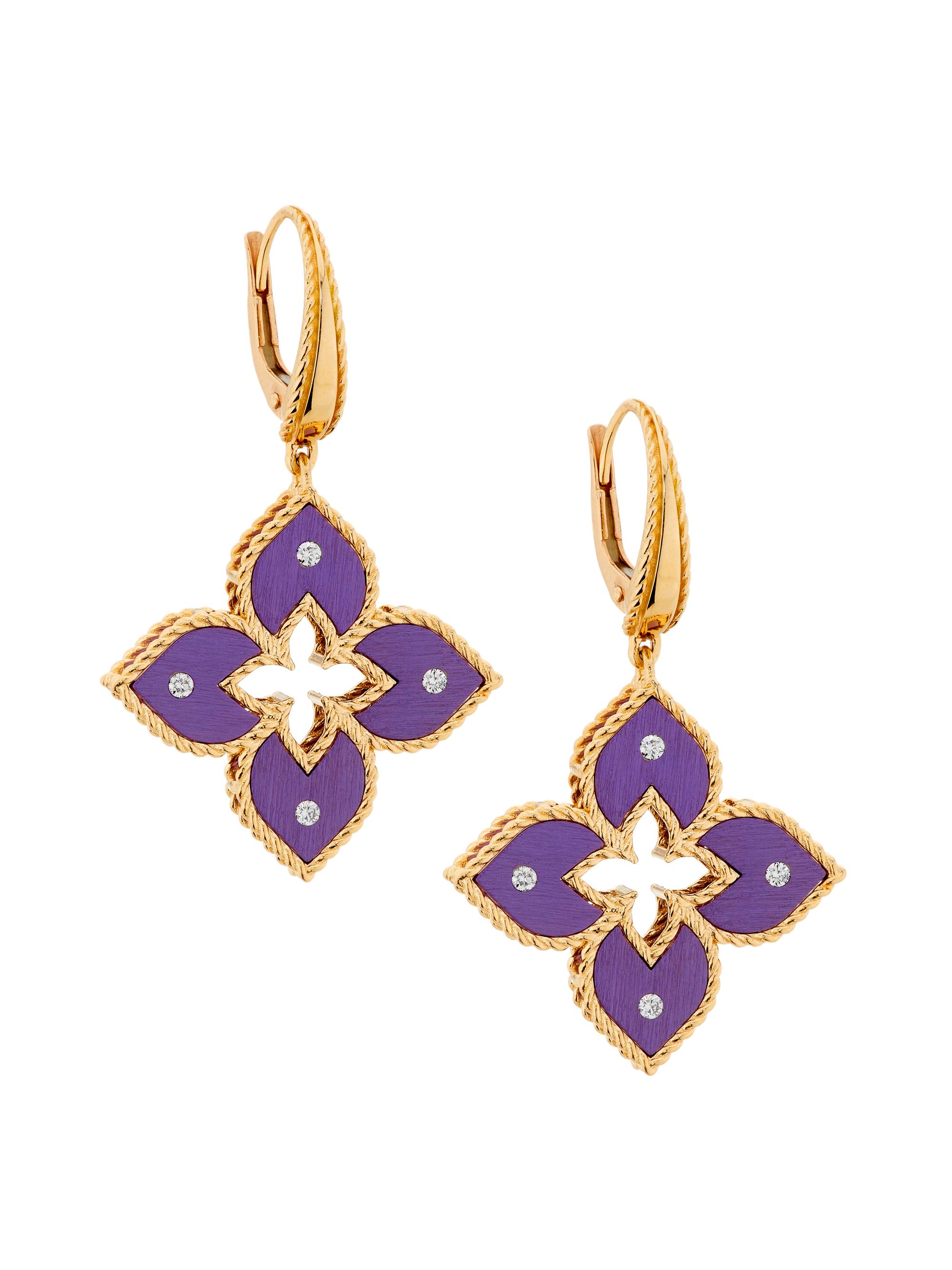 Roberto Coin Women's Venetian Princess 18K Rose Gold, Purple Titanium & 0.09 TCW Diamond Huggie Hoop Earrings - Rose Gold